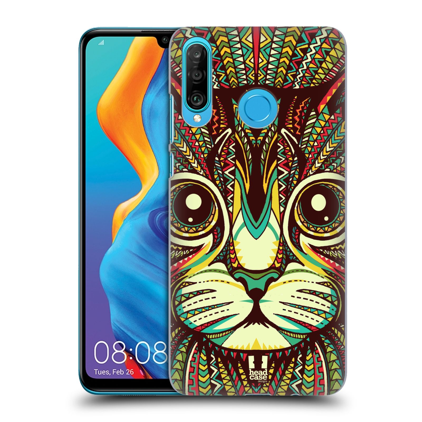 Pouzdro na mobil Huawei P30 LITE - HEAD CASE - vzor Aztécký motiv zvíře 2 kotě