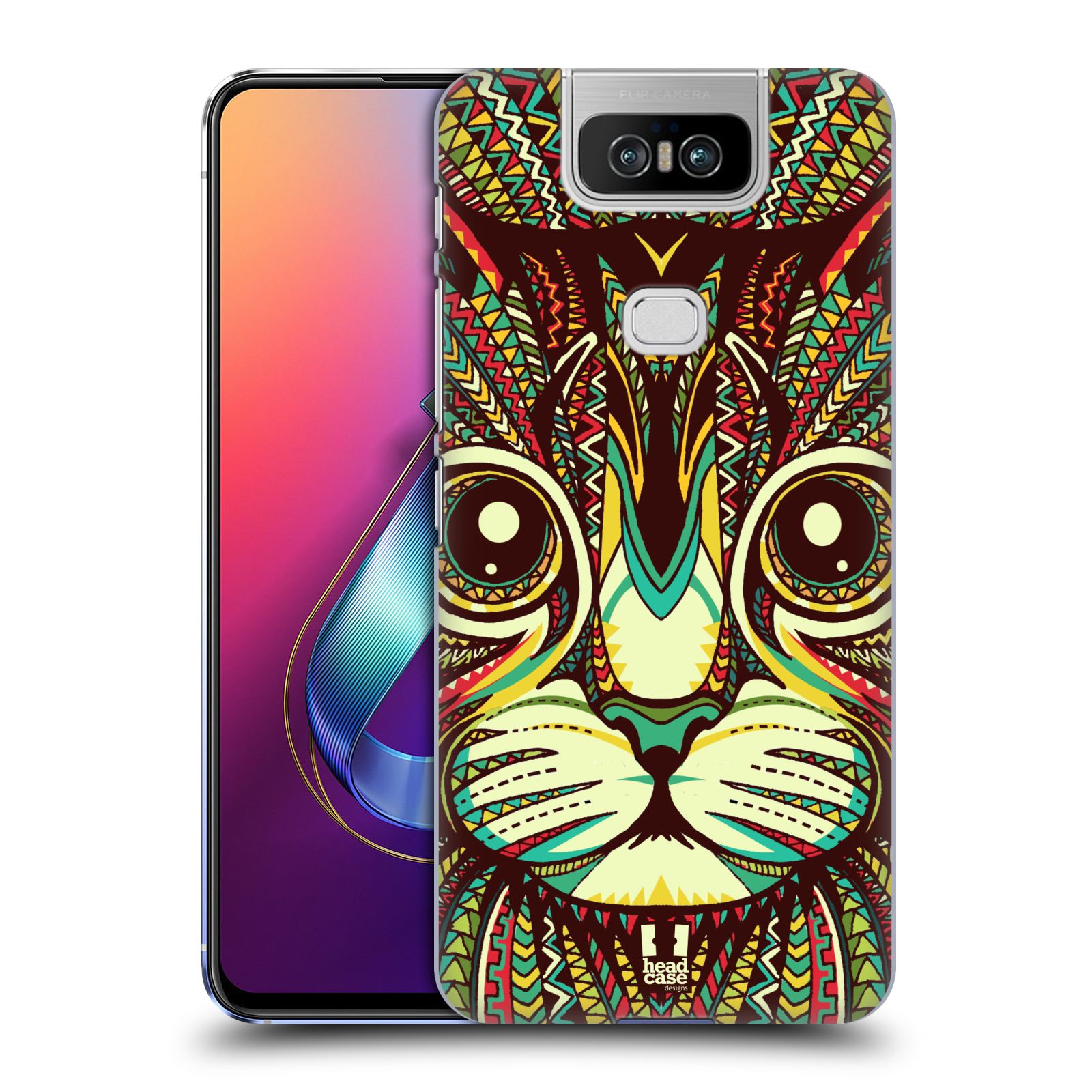 Pouzdro na mobil Asus Zenfone 6 ZS630KL - HEAD CASE - vzor Aztécký motiv zvíře 2 kotě