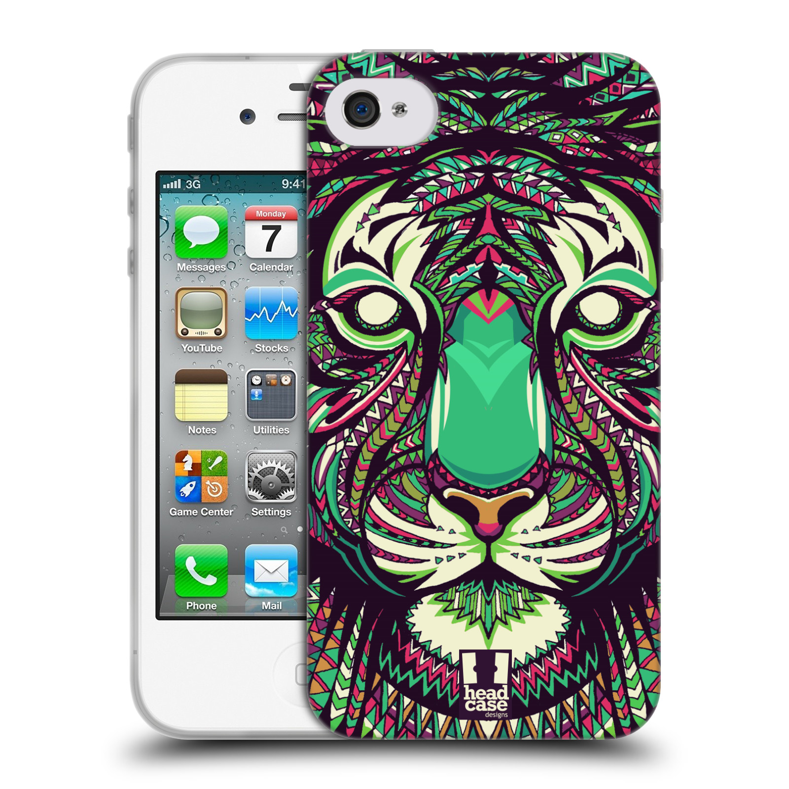 HEAD CASE silikonový obal na mobil Apple Iphone 4/4S vzor Aztécký motiv zvíře 2 tygr