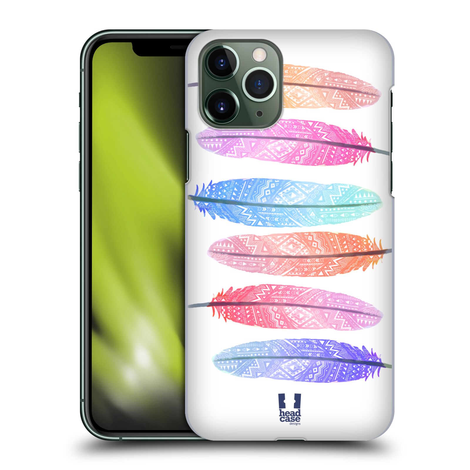Pouzdro na mobil Apple Iphone 11 PRO - HEAD CASE - vzor Aztécká pírka růžová a modrá