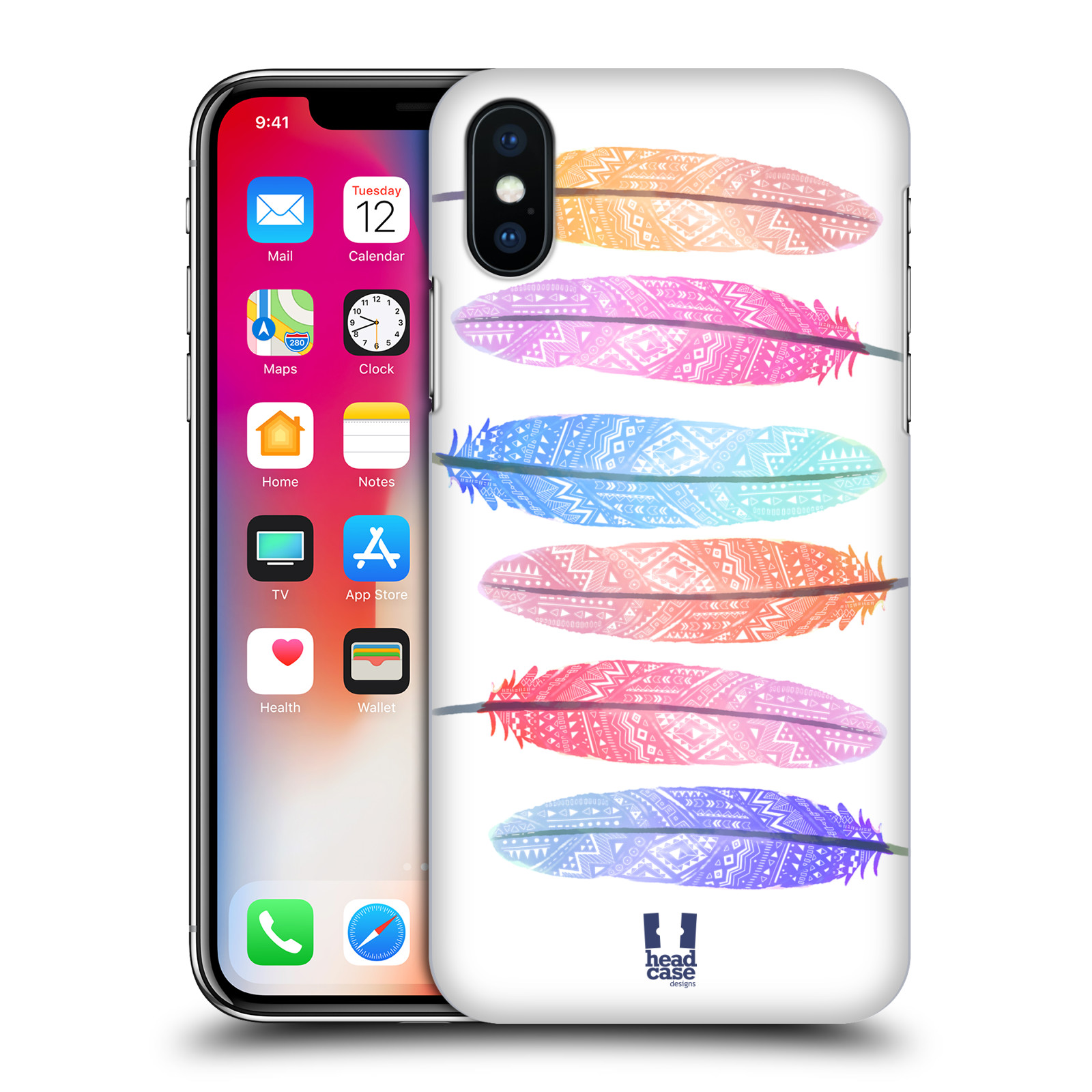 HEAD CASE plastový obal na mobil Apple Iphone X / XS vzor Aztécká pírka růžová a modrá
