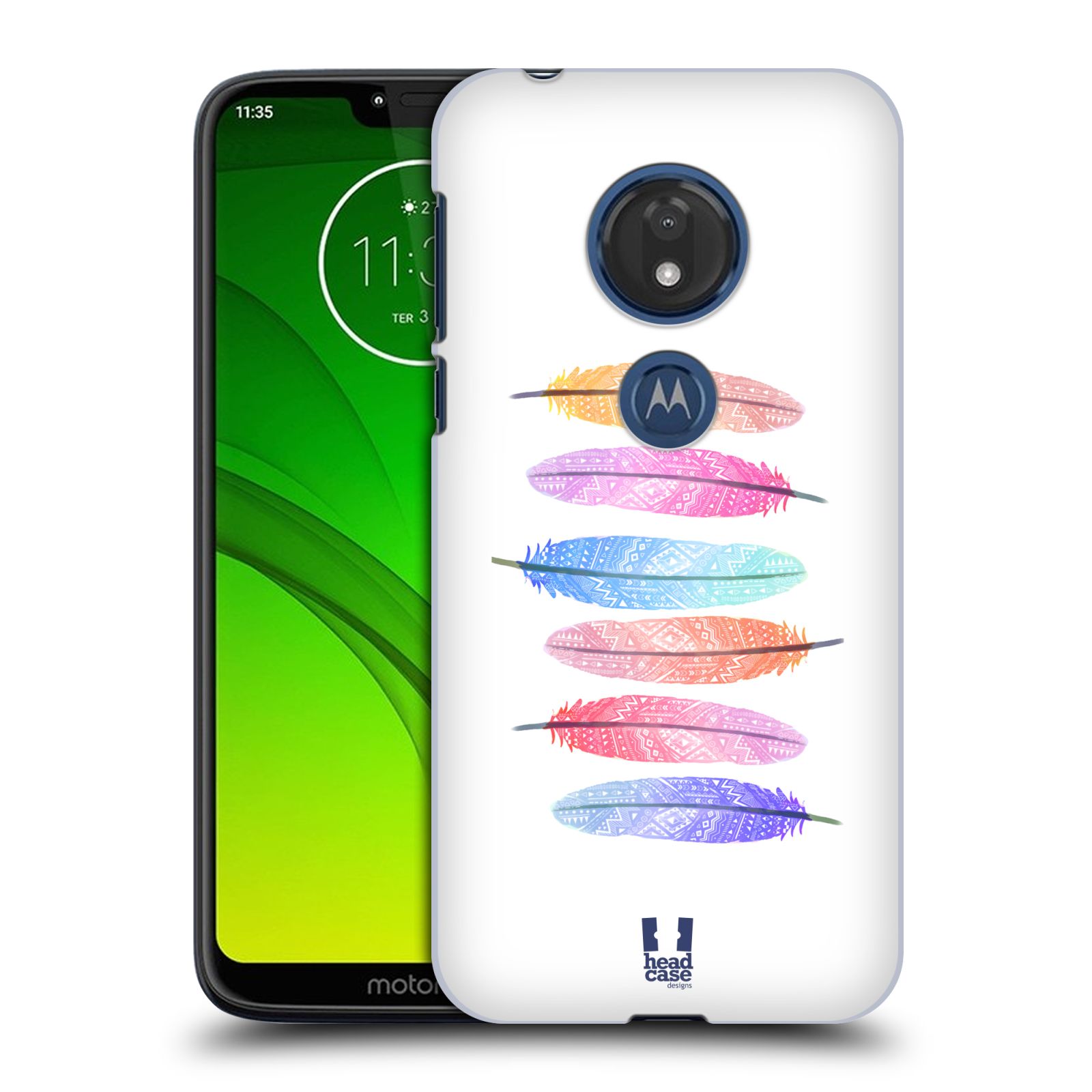 Pouzdro na mobil Motorola Moto G7 Play vzor Aztécká pírka růžová a modrá
