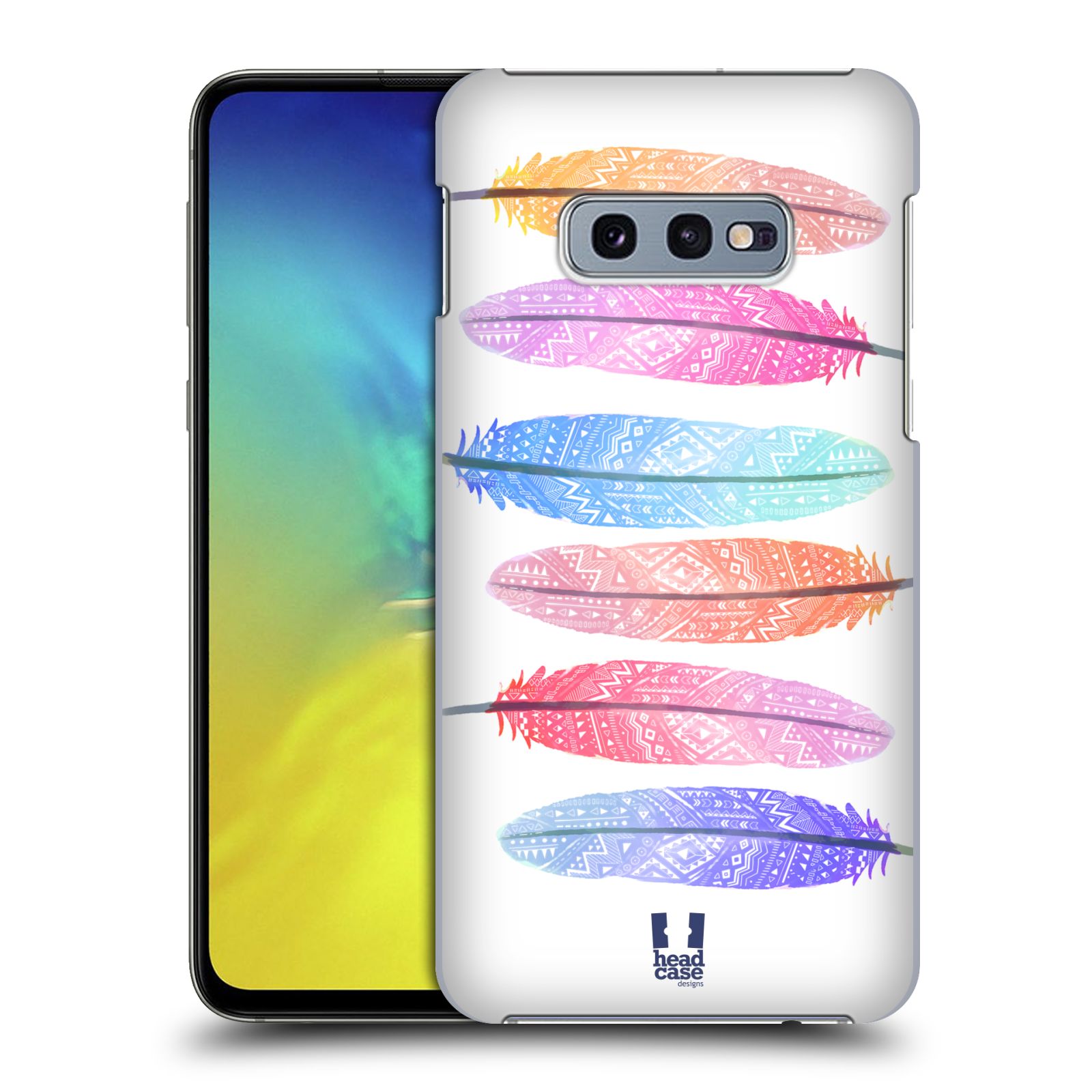 Pouzdro na mobil Samsung Galaxy S10e - HEAD CASE - vzor Aztécká pírka růžová a modrá