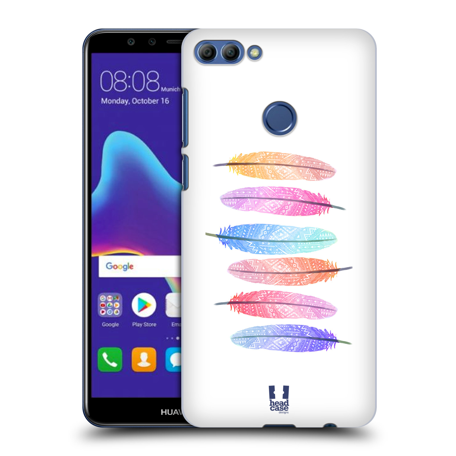 HEAD CASE plastový obal na mobil Huawei Y9 2018 vzor Aztécká pírka růžová a modrá