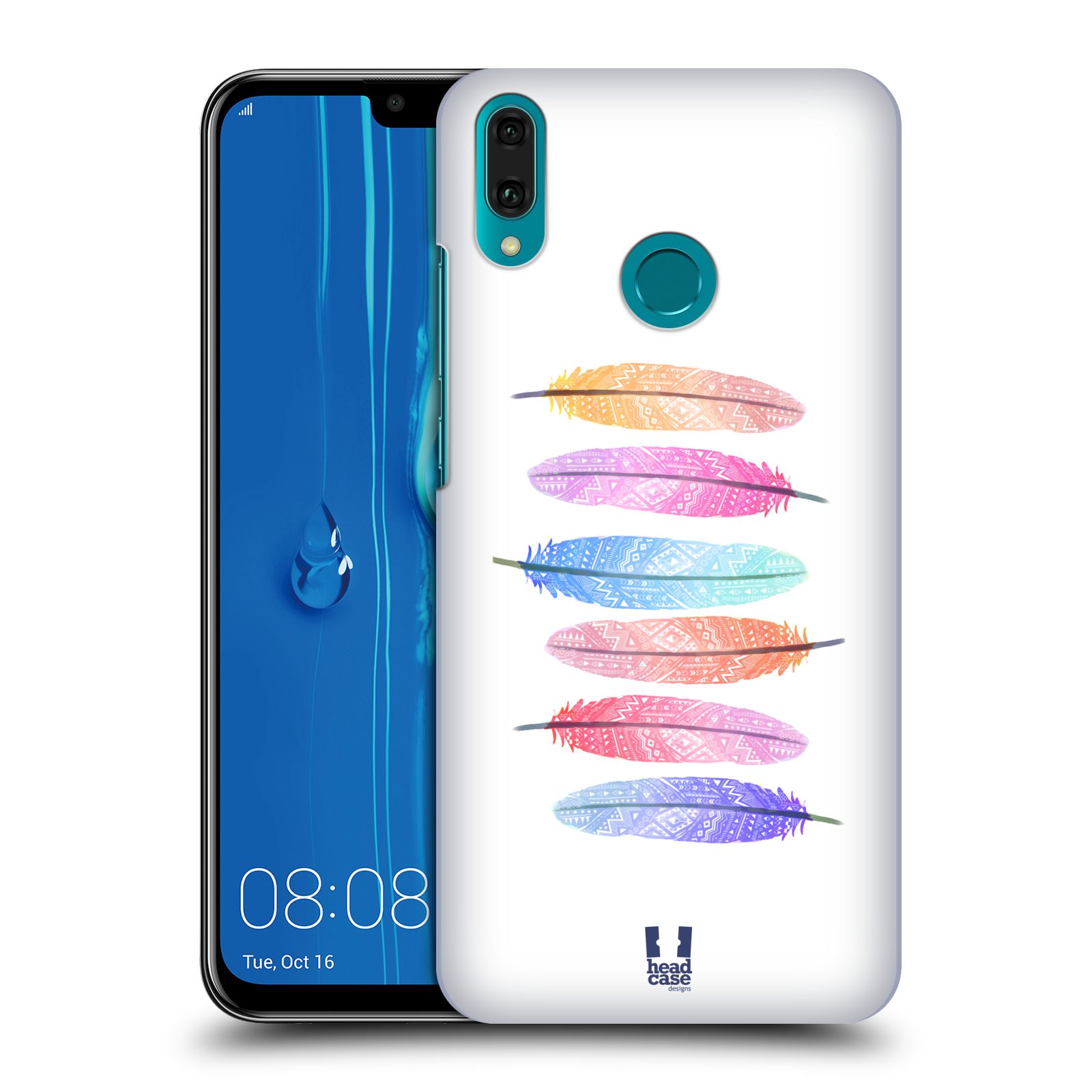 Pouzdro na mobil Huawei Y9 2019 - HEAD CASE - vzor Aztécká pírka růžová a modrá