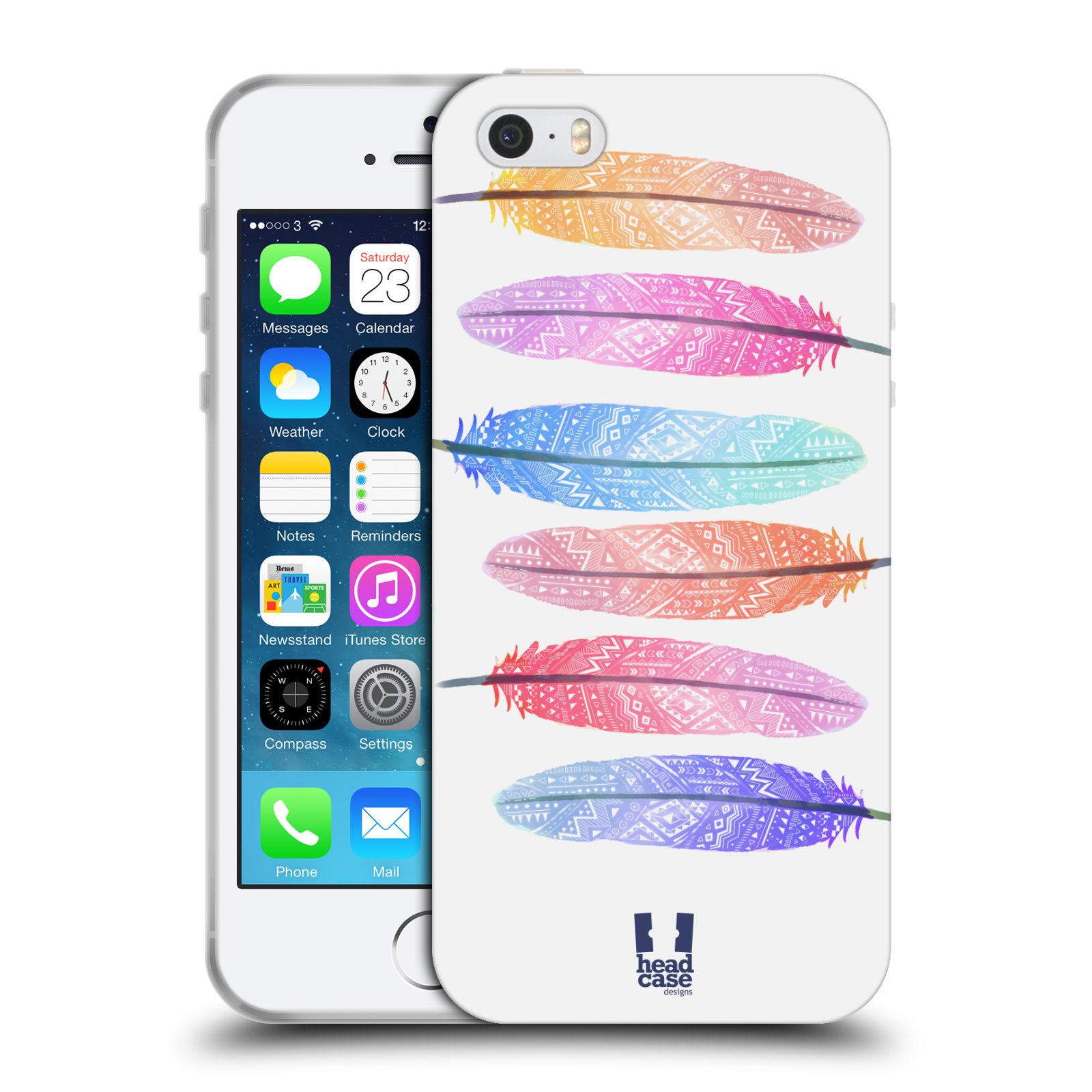 HEAD CASE silikonový obal na mobil Apple Iphone 5/5S vzor Aztécká pírka růžová a modrá