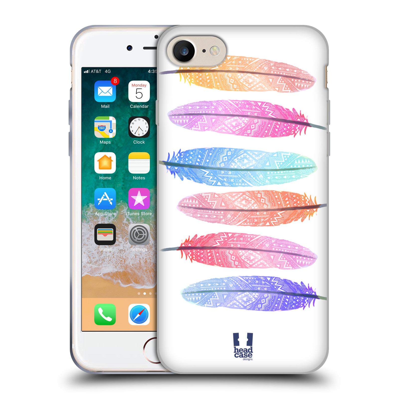 HEAD CASE silikonový obal na mobil Apple Iphone 7 vzor Aztécká pírka růžová a modrá