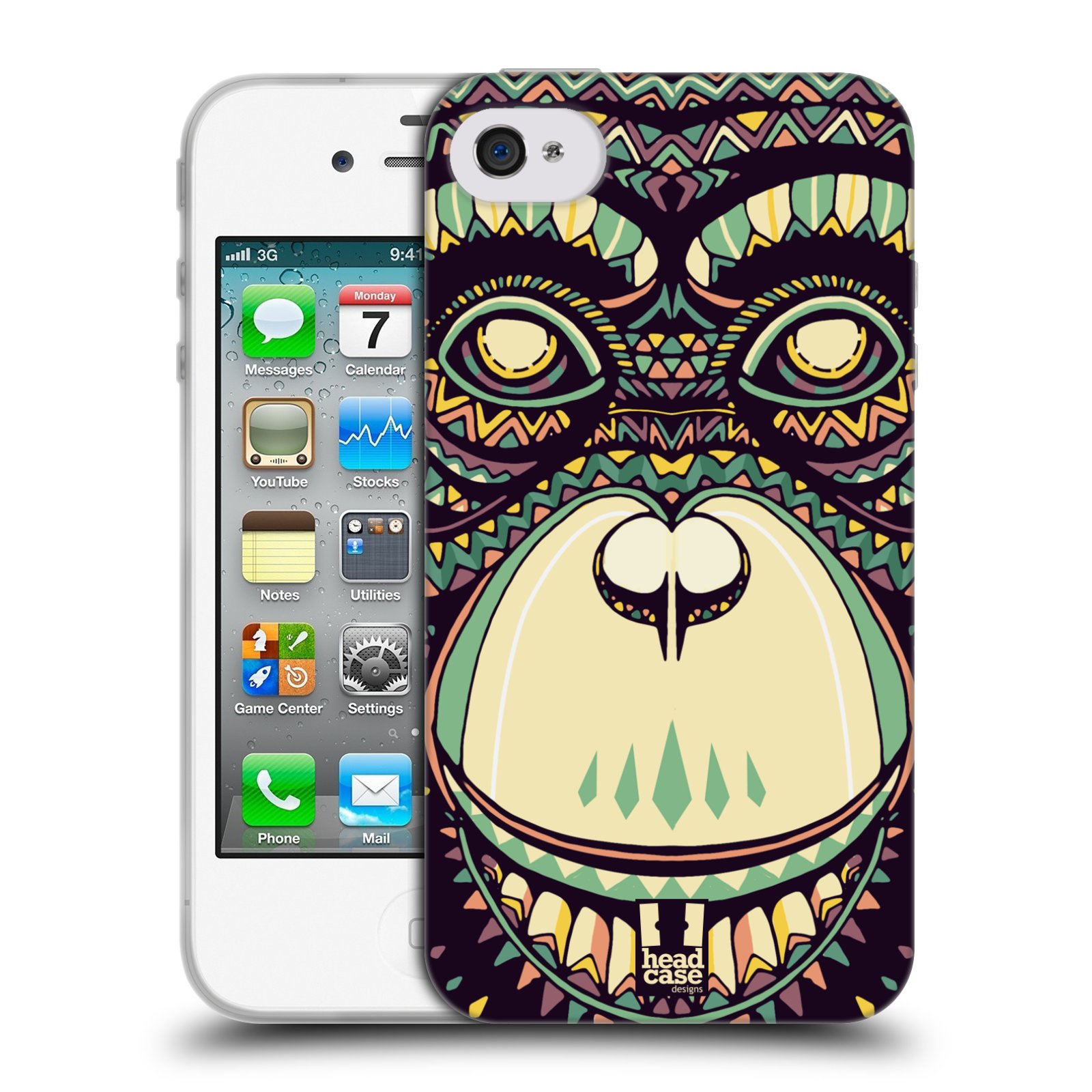 HEAD CASE silikonový obal na mobil Apple Iphone 4/4S vzor Aztécký motiv zvíře 3 šimpanz
