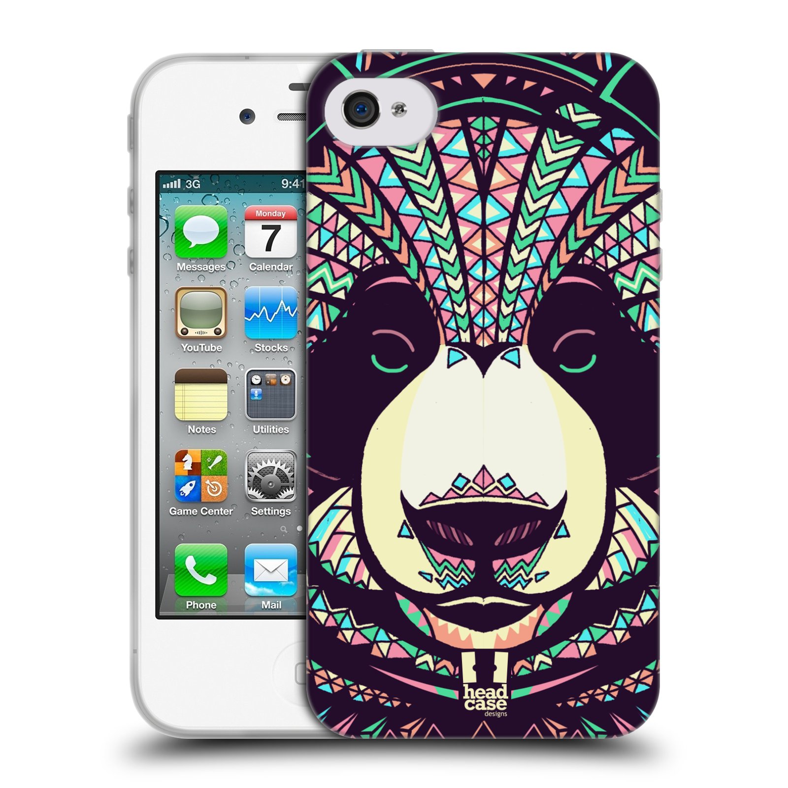 HEAD CASE silikonový obal na mobil Apple Iphone 4/4S vzor Aztécký motiv zvíře 3 panda