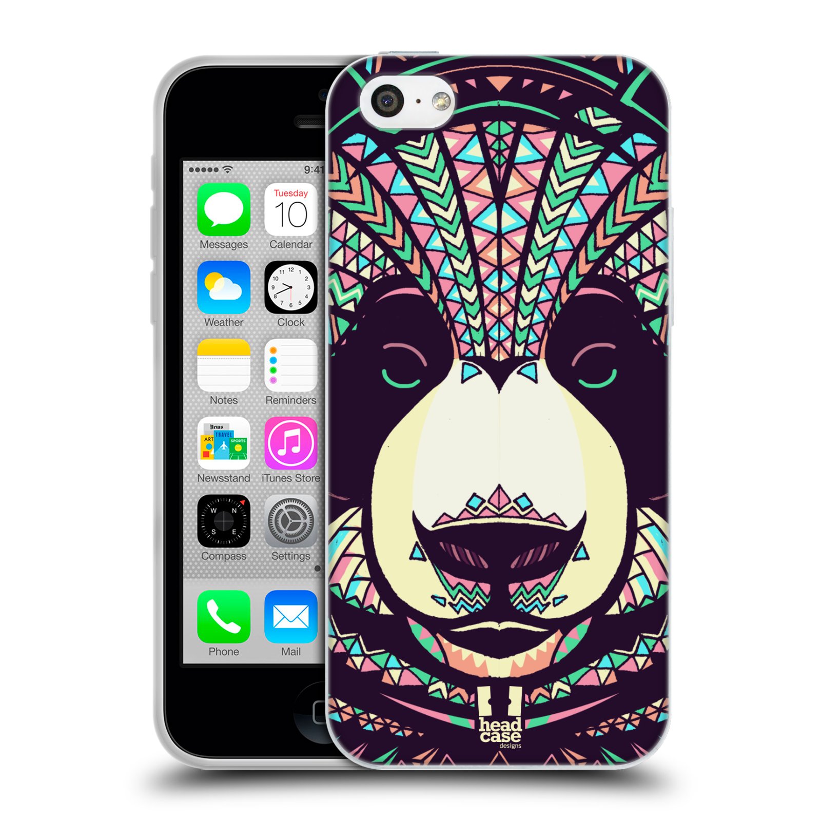 HEAD CASE silikonový obal na mobil Apple Iphone 5C vzor Aztécký motiv zvíře 3 panda