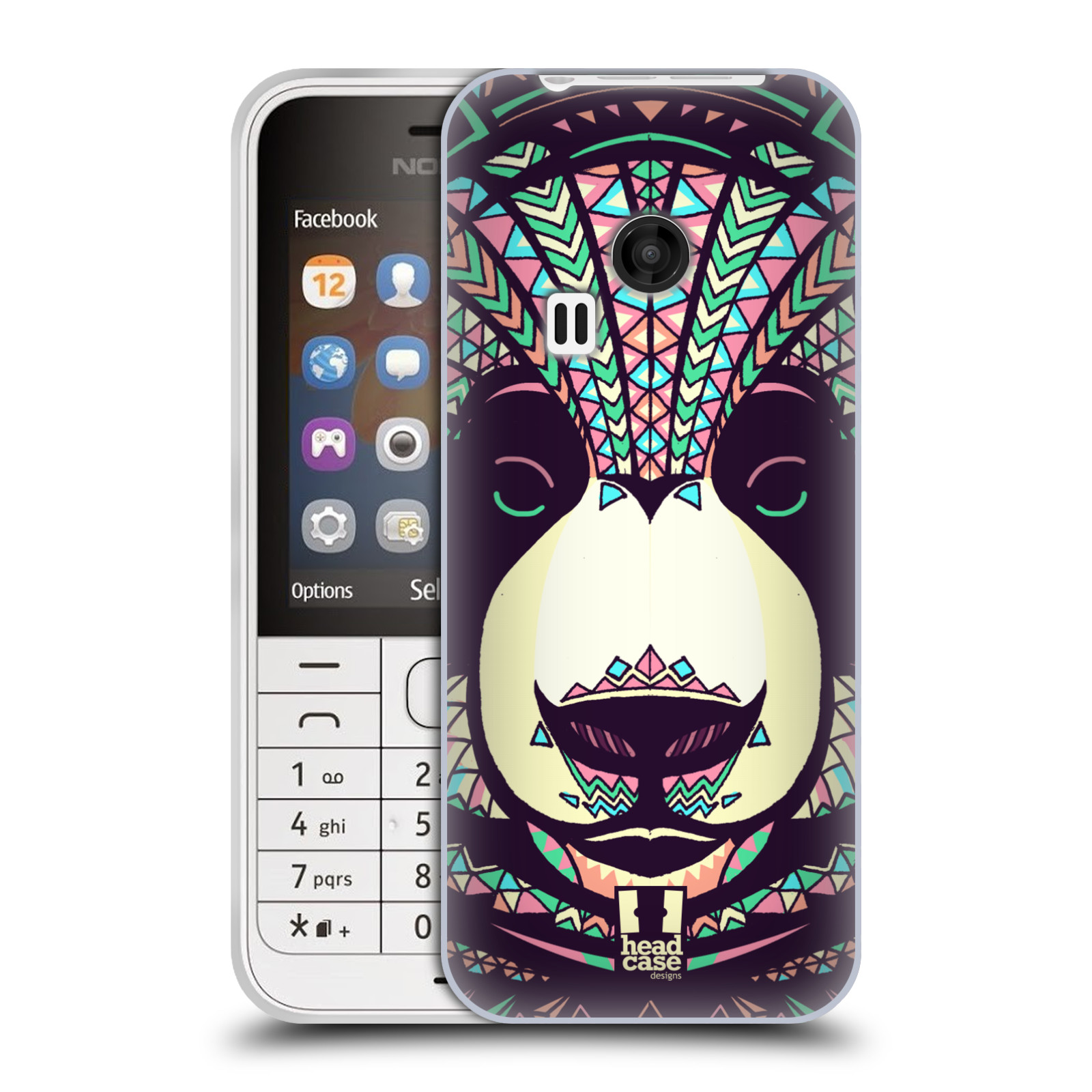 HEAD CASE silikonový obal na mobil NOKIA 220 / NOKIA 220 DUAL SIM vzor Aztécký motiv zvíře 3 panda
