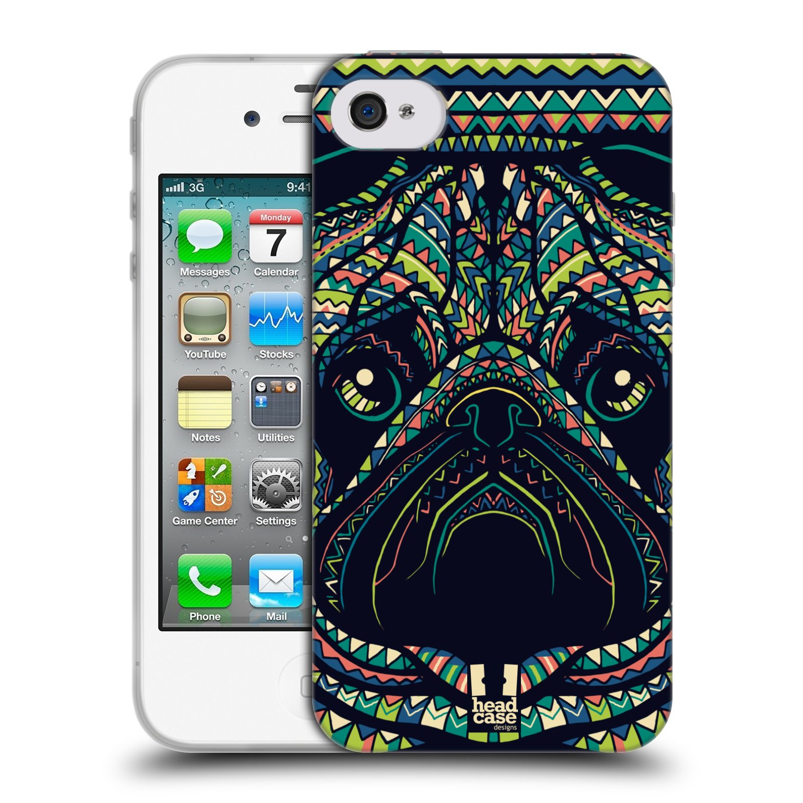 HEAD CASE silikonový obal na mobil Apple Iphone 4/4S vzor Aztécký motiv zvíře 3 mopsík