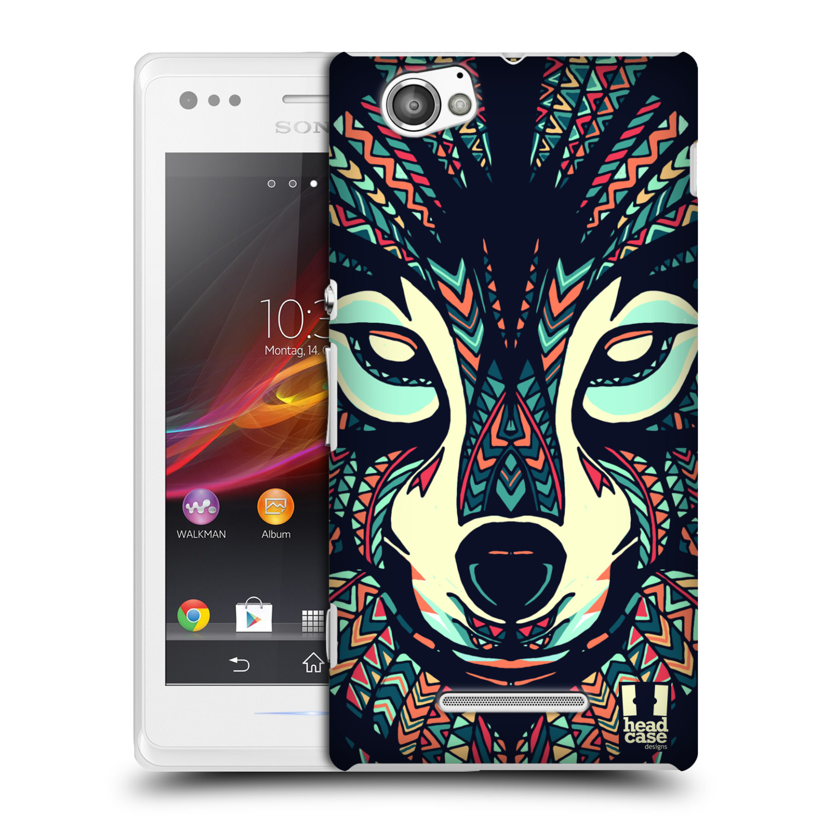 HEAD CASE plastový obal na mobil Sony Xperia M vzor Aztécký motiv zvíře 3 vlk
