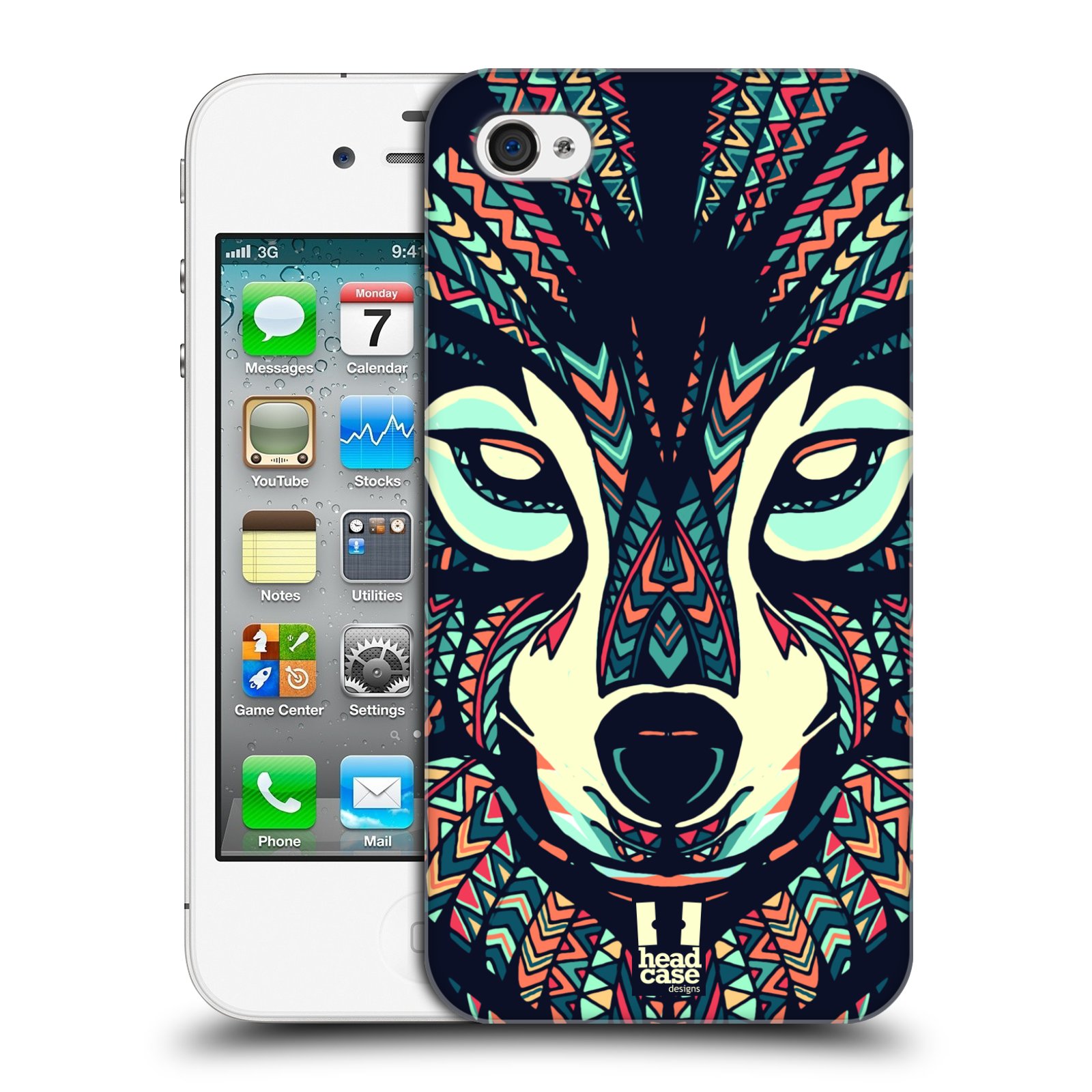 HEAD CASE plastový obal na mobil Apple Iphone 4/4S vzor Aztécký motiv zvíře 3 vlk
