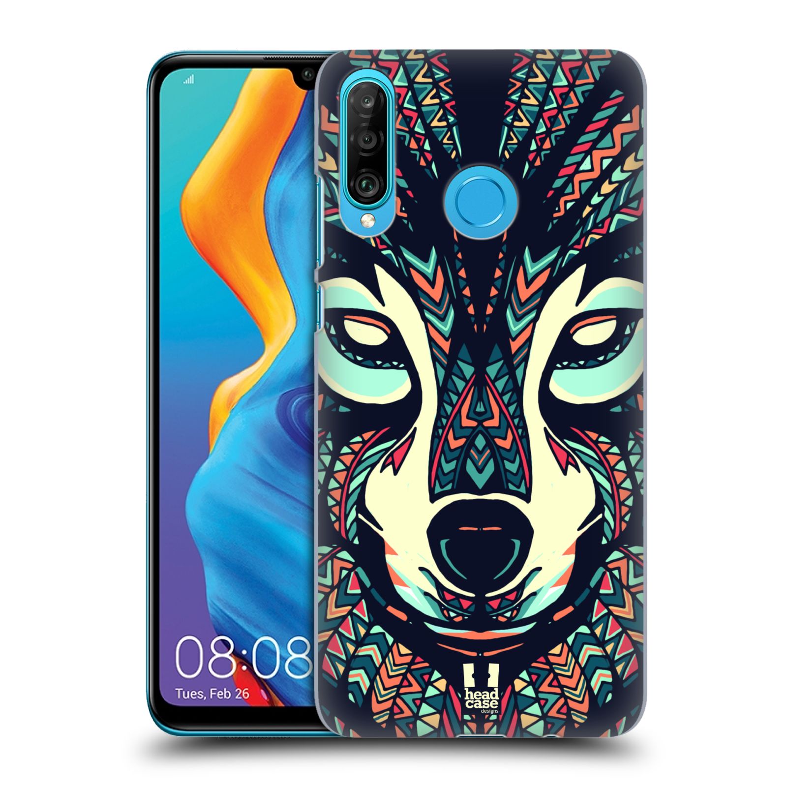 Pouzdro na mobil Huawei P30 LITE - HEAD CASE - vzor Aztécký motiv zvíře 3 vlk