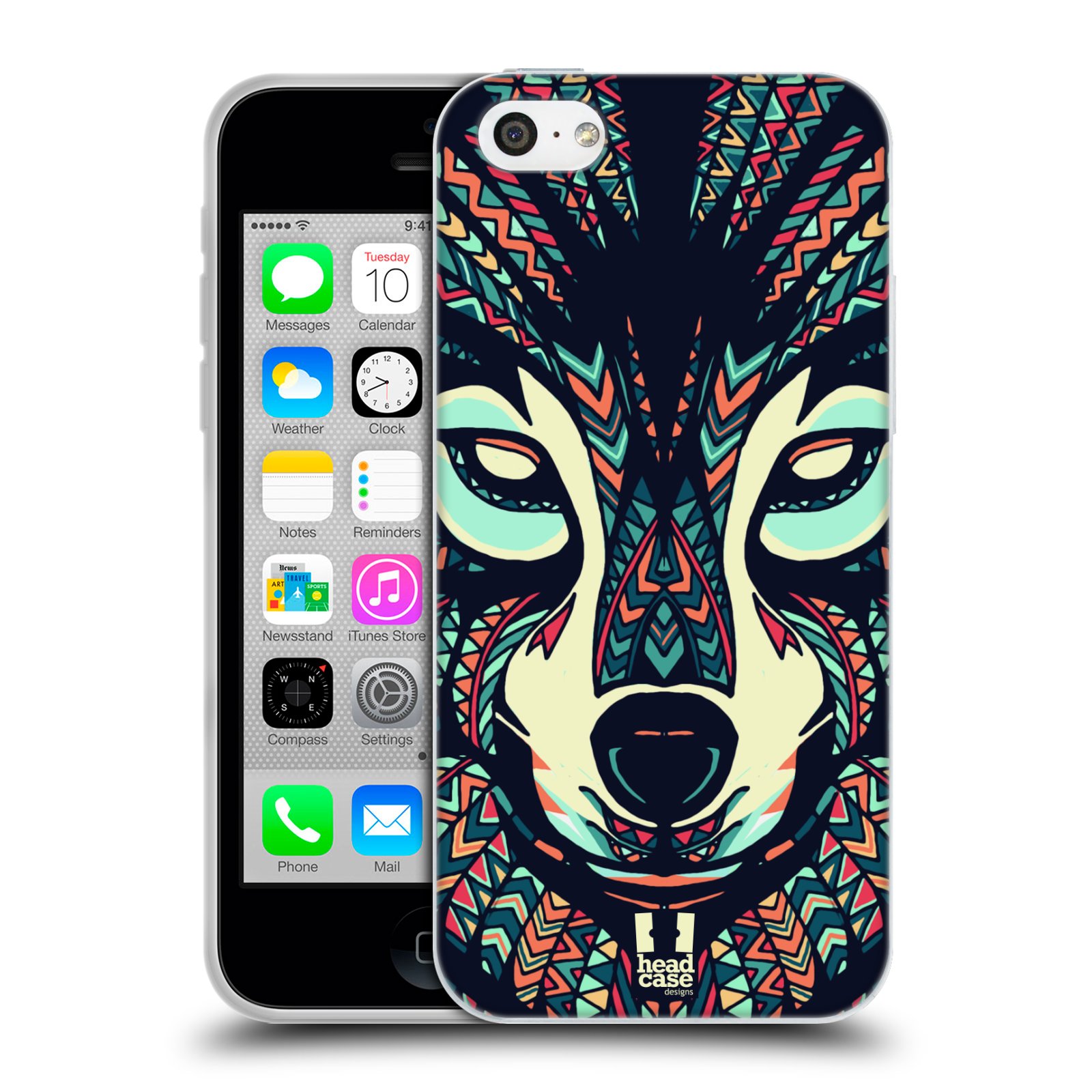 HEAD CASE silikonový obal na mobil Apple Iphone 5C vzor Aztécký motiv zvíře 3 vlk