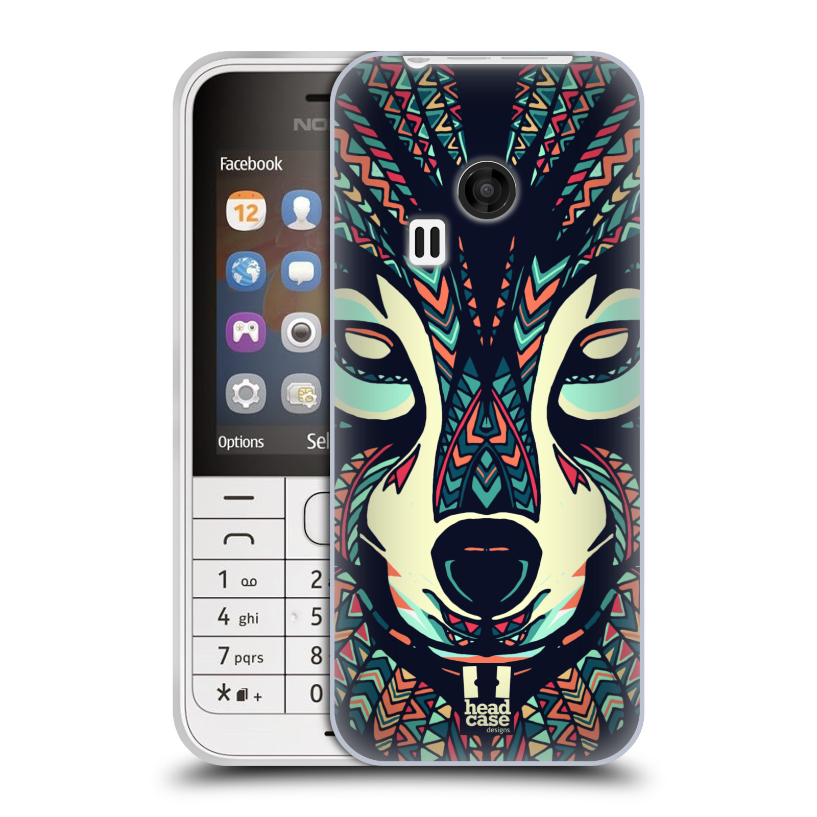 HEAD CASE silikonový obal na mobil NOKIA 220 / NOKIA 220 DUAL SIM vzor Aztécký motiv zvíře 3 vlk