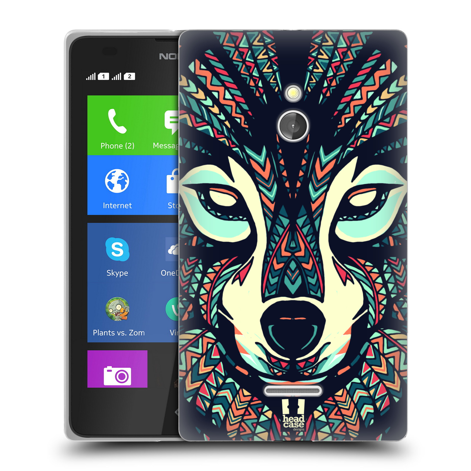 HEAD CASE silikonový obal na mobil NOKIA XL / NOKIA XL DUAL SIM vzor Aztécký motiv zvíře 3 vlk