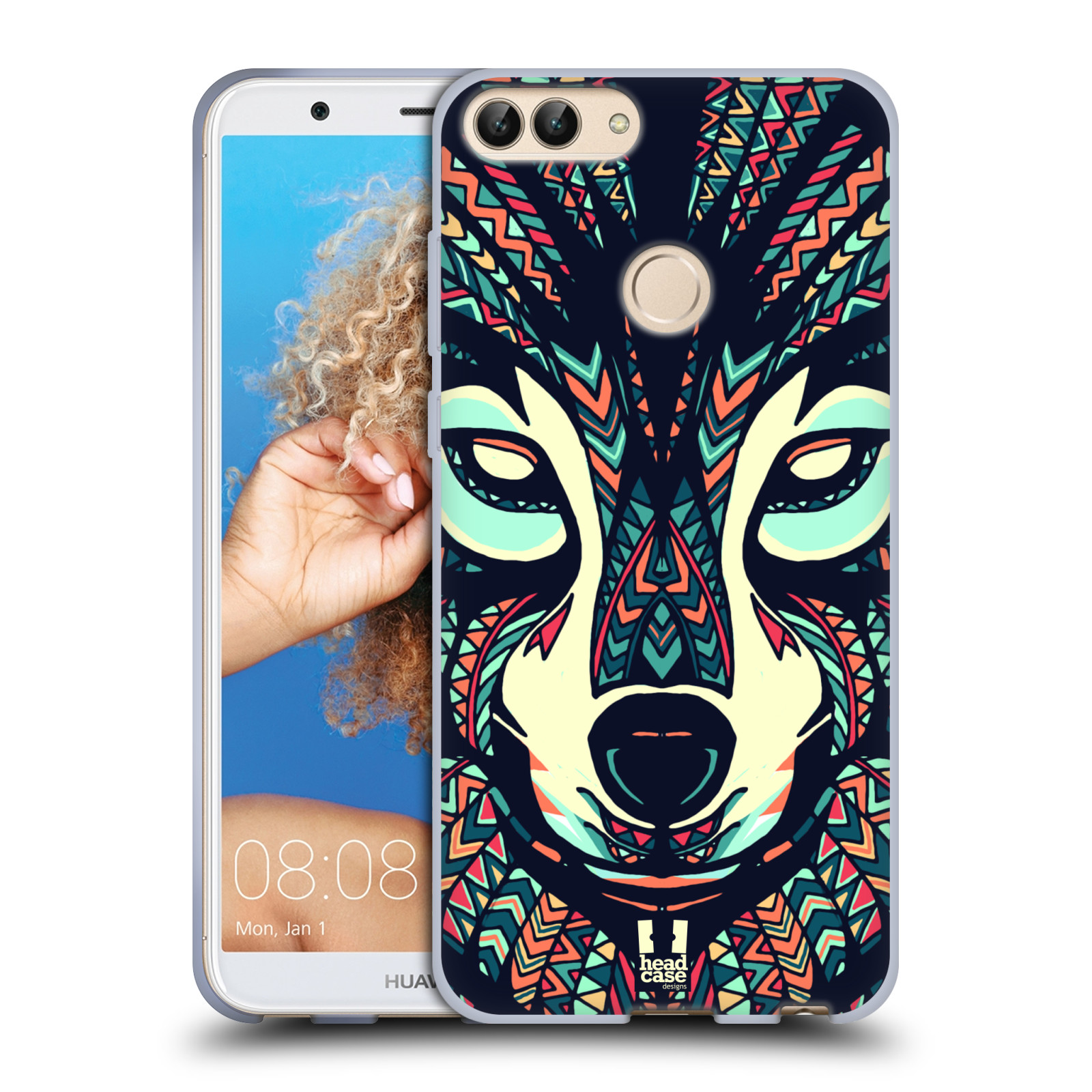 HEAD CASE silikon obal na mobil Huawei P SMART vzor Aztécký motiv zvíře 3 vlk