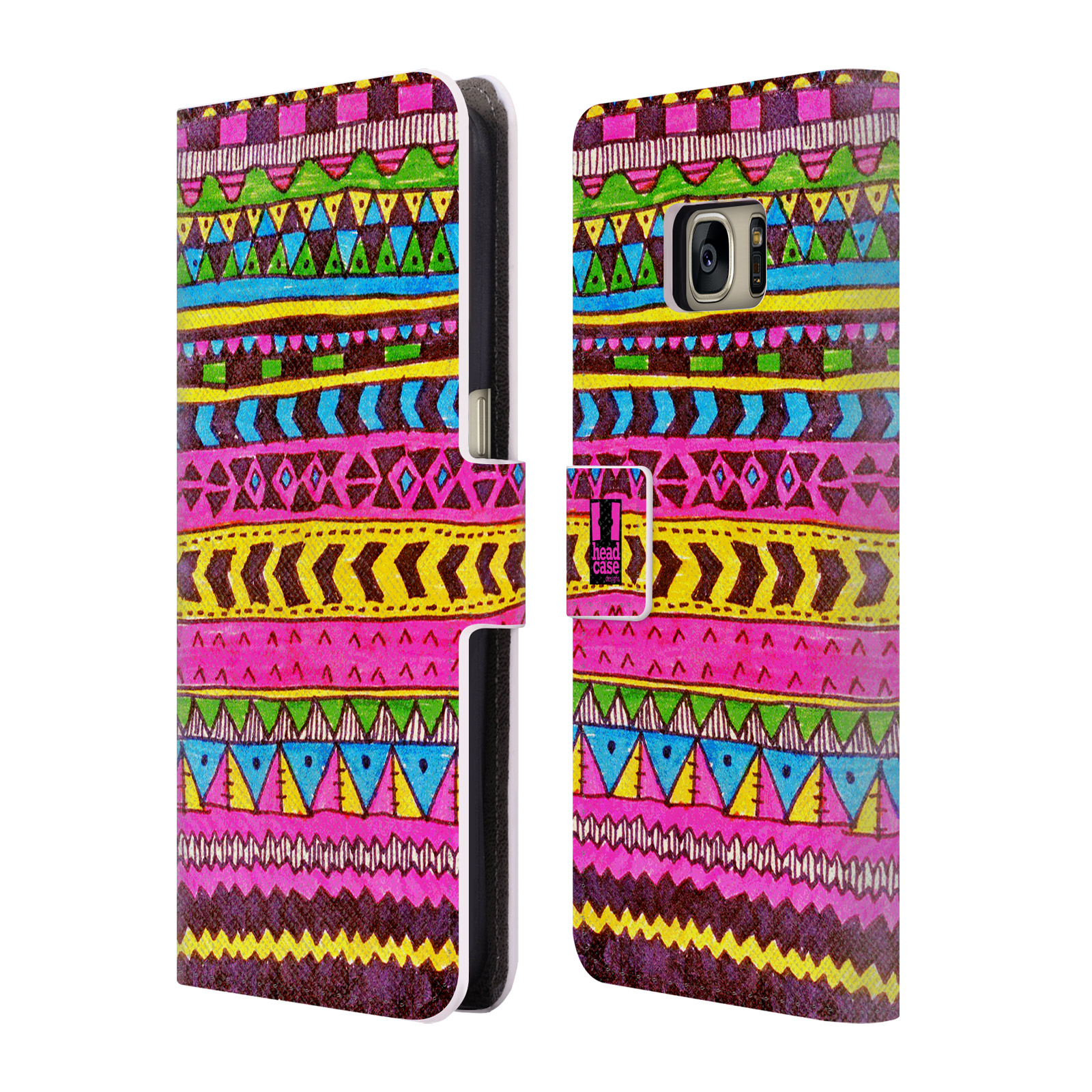 HEAD CASE Flipové pouzdro pro mobil Samsung Galaxy S7 (G9300) Barevná aztécká čmáranice růžová