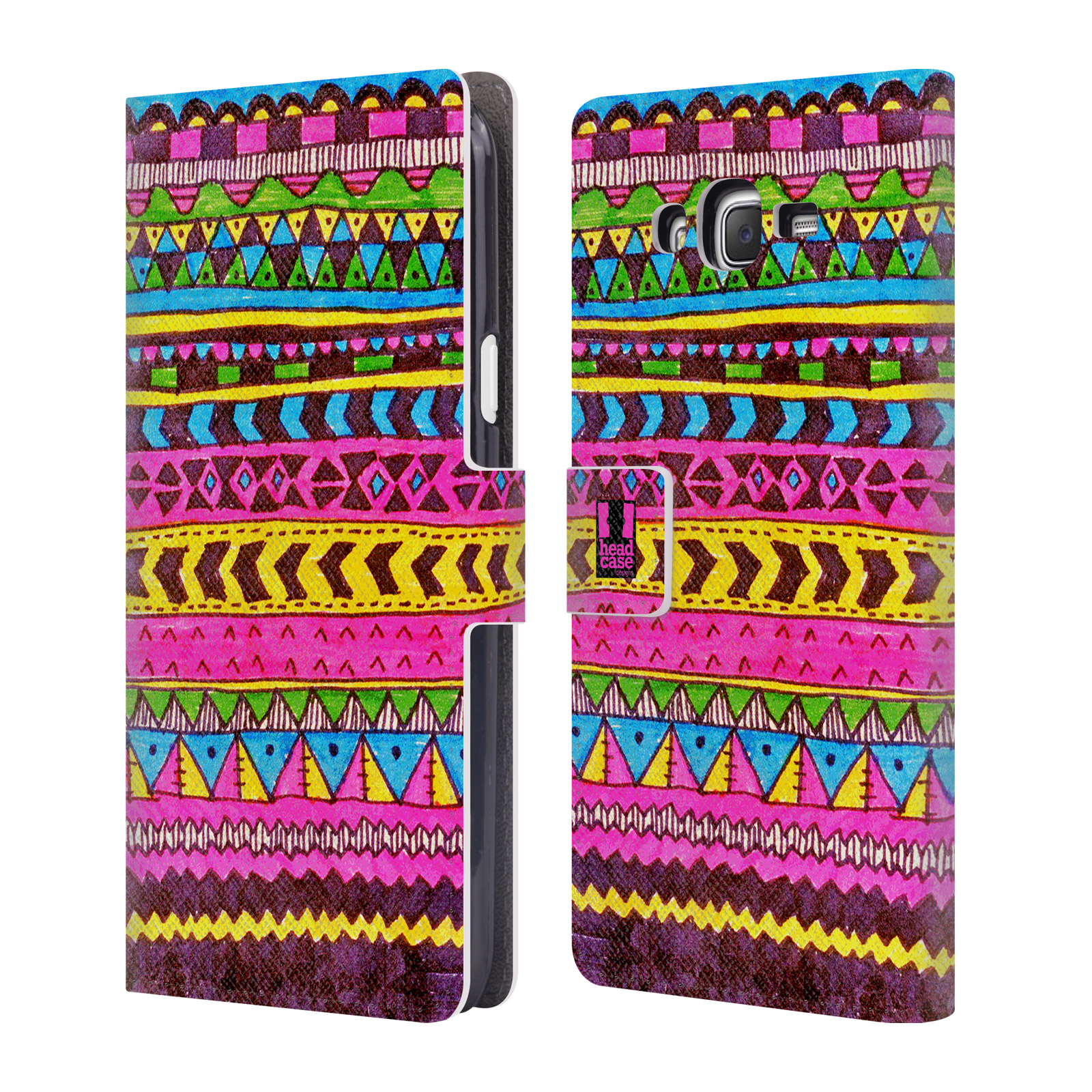 HEAD CASE Flipové pouzdro pro mobil Samsung Galaxy J7, J700 Barevná aztécká čmáranice růžová