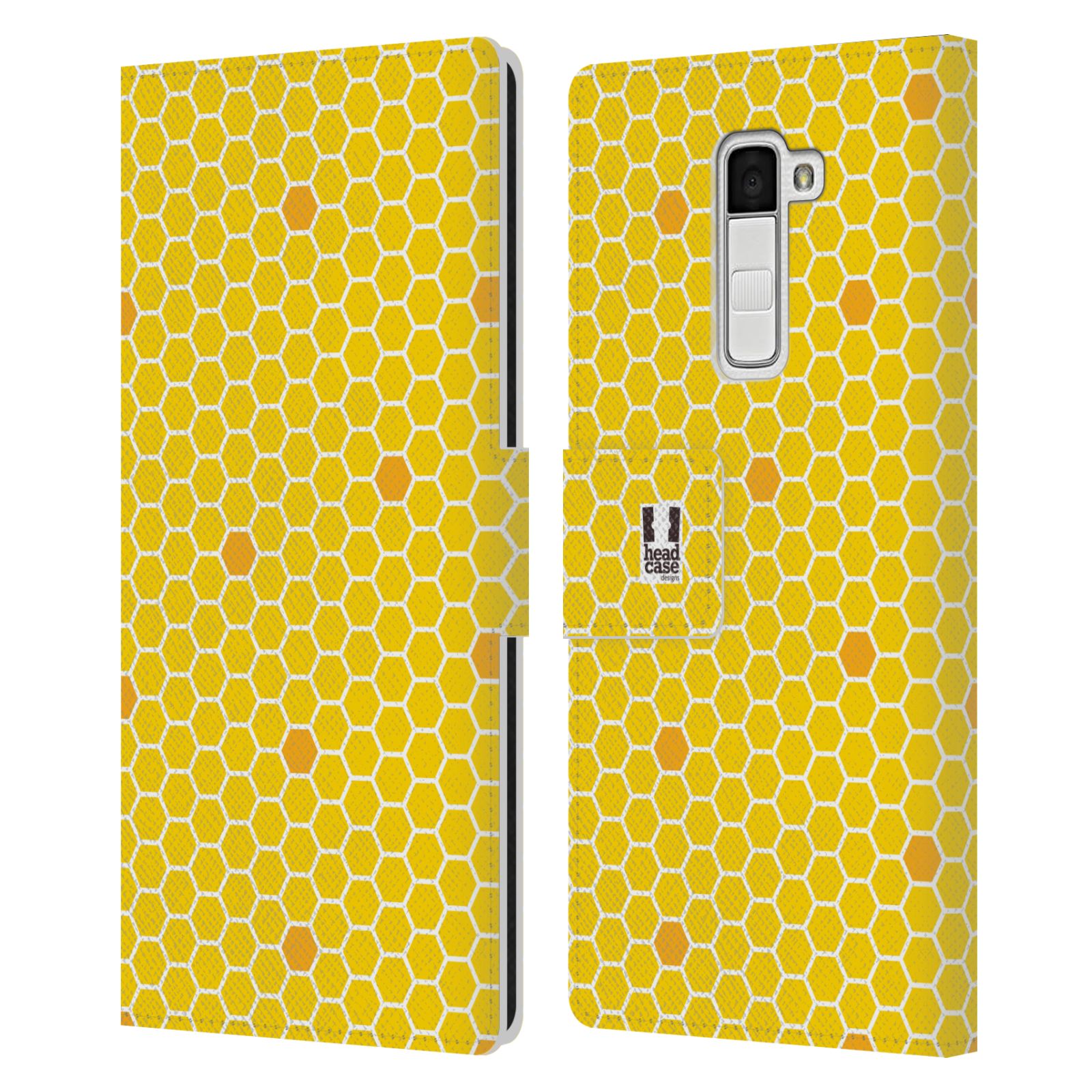 HEAD CASE Flipové pouzdro pro mobil LG K10 VČELÍ VZOR plástev žlutá