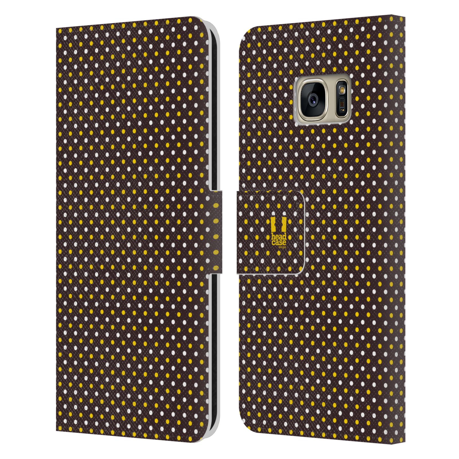 HEAD CASE Flipové pouzdro pro mobil Samsung Galaxy S7 (G9300) VČELÍ VZOR puntíky hnědá a žlutá