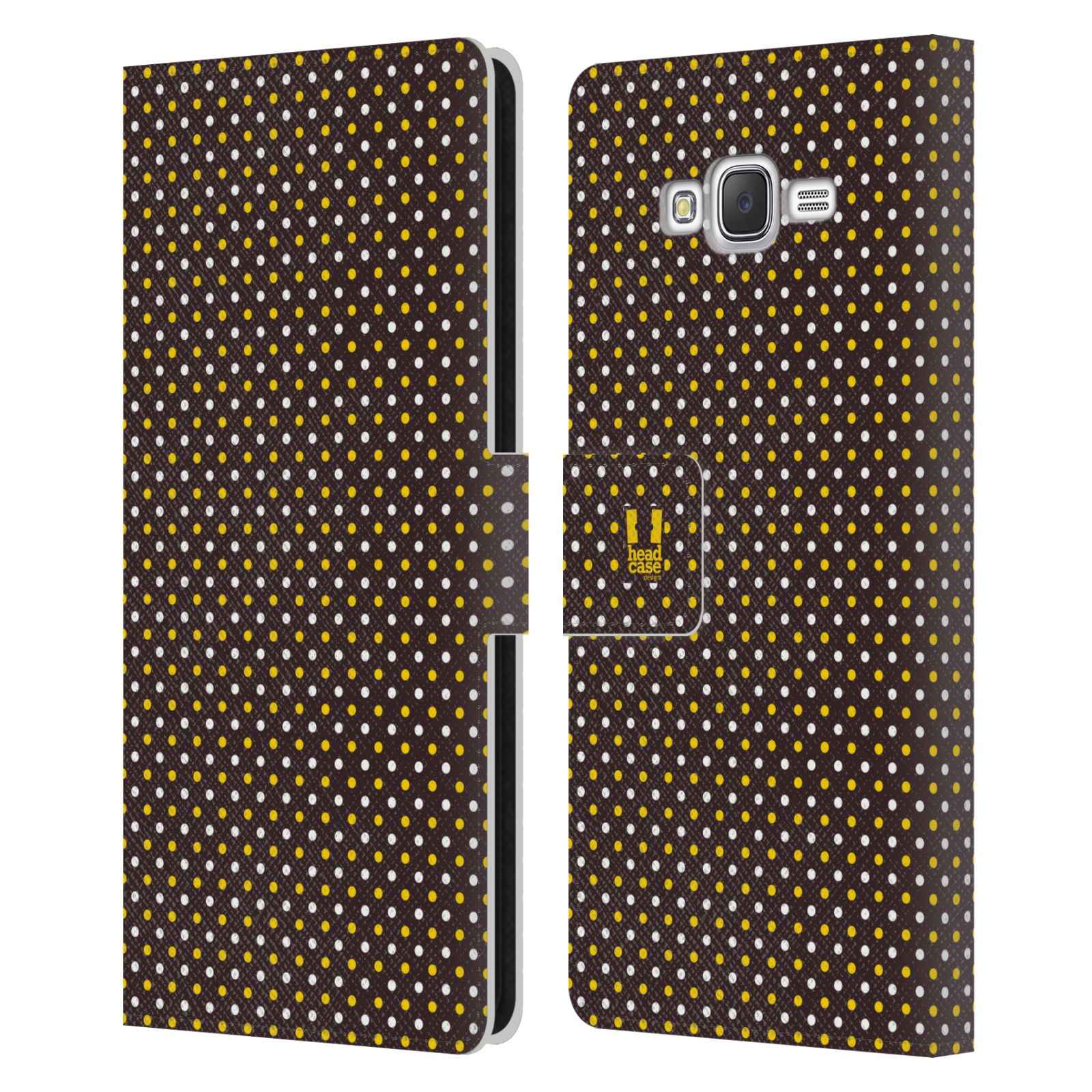 HEAD CASE Flipové pouzdro pro mobil Samsung Galaxy J7, J700 VČELÍ VZOR puntíky hnědá a žlutá