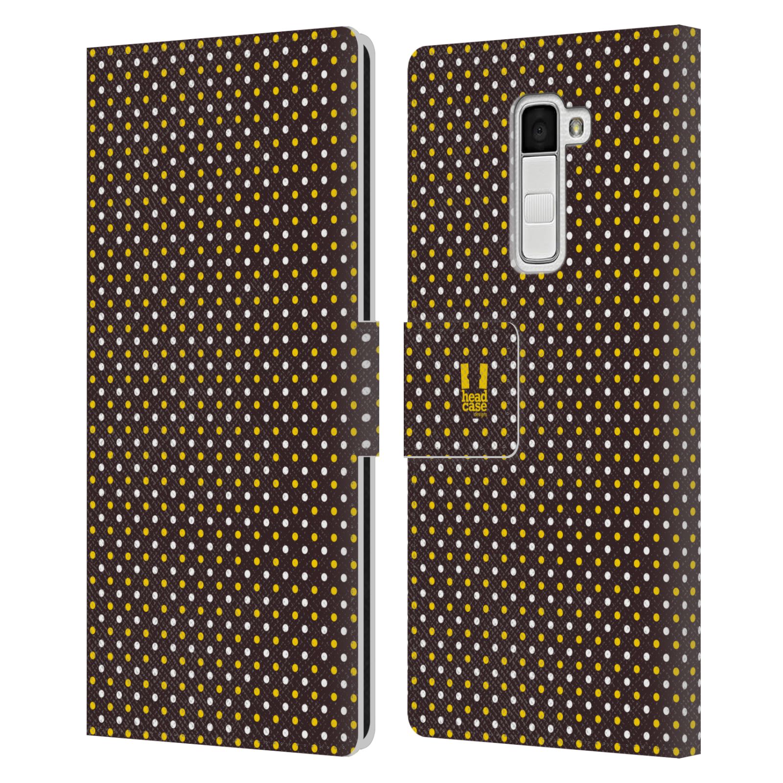 HEAD CASE Flipové pouzdro pro mobil LG K10 VČELÍ VZOR puntíky hnědá a žlutá