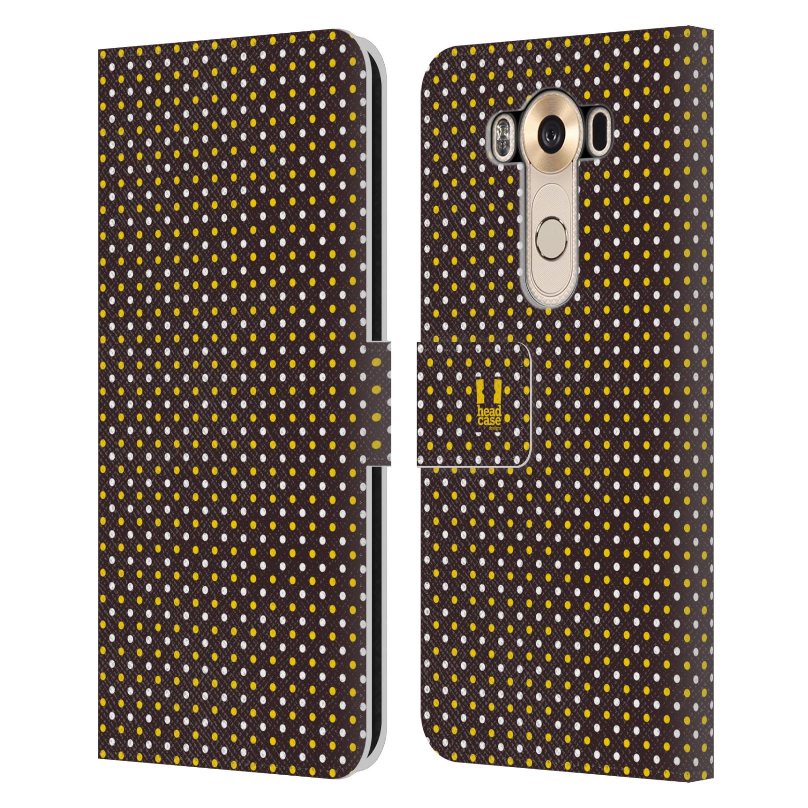 HEAD CASE Flipové pouzdro pro mobil LG V10 VČELÍ VZOR puntíky hnědá a žlutá