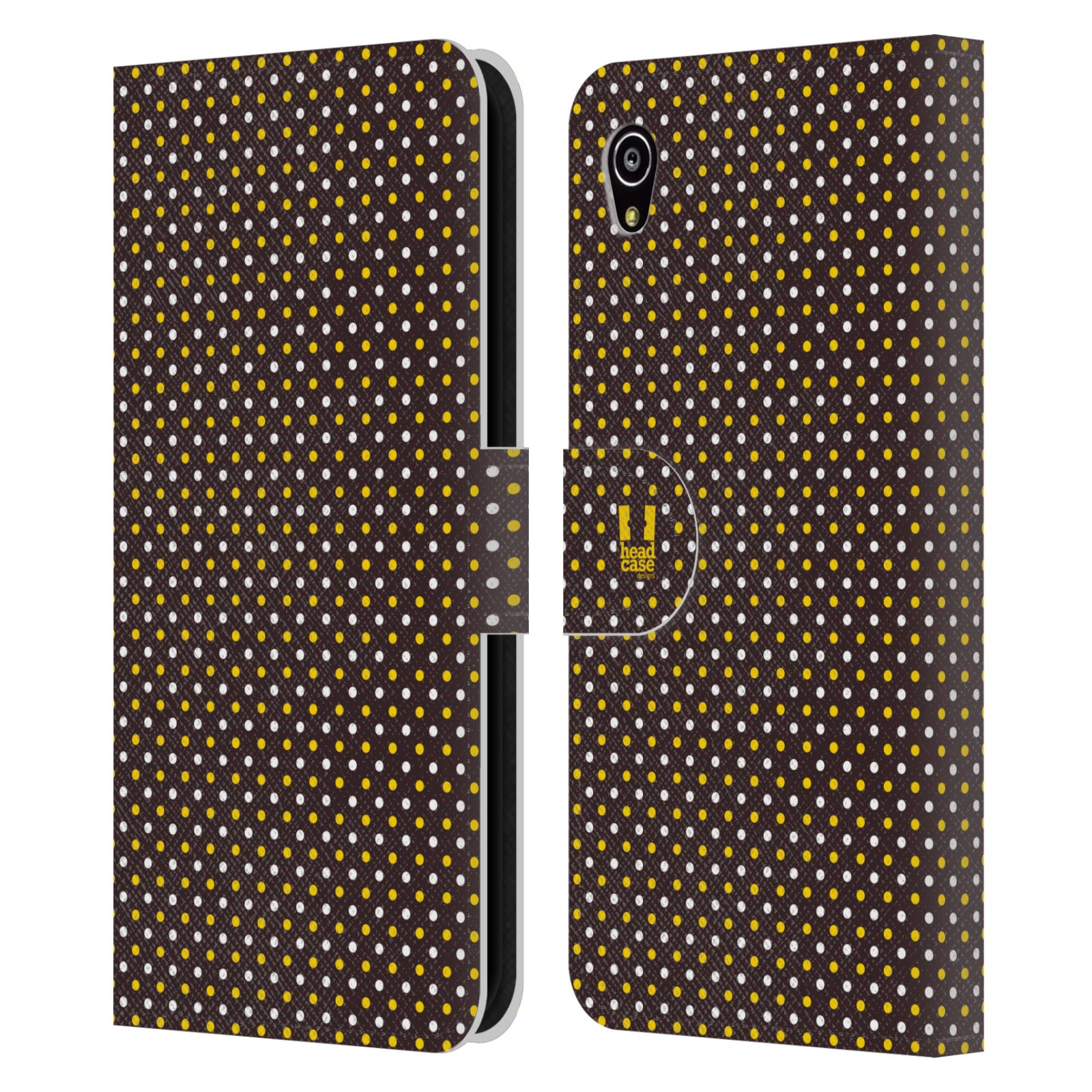 HEAD CASE Flipové pouzdro pro mobil SONY XPERIA M4 AQUA VČELÍ VZOR puntíky hnědá a žlutá