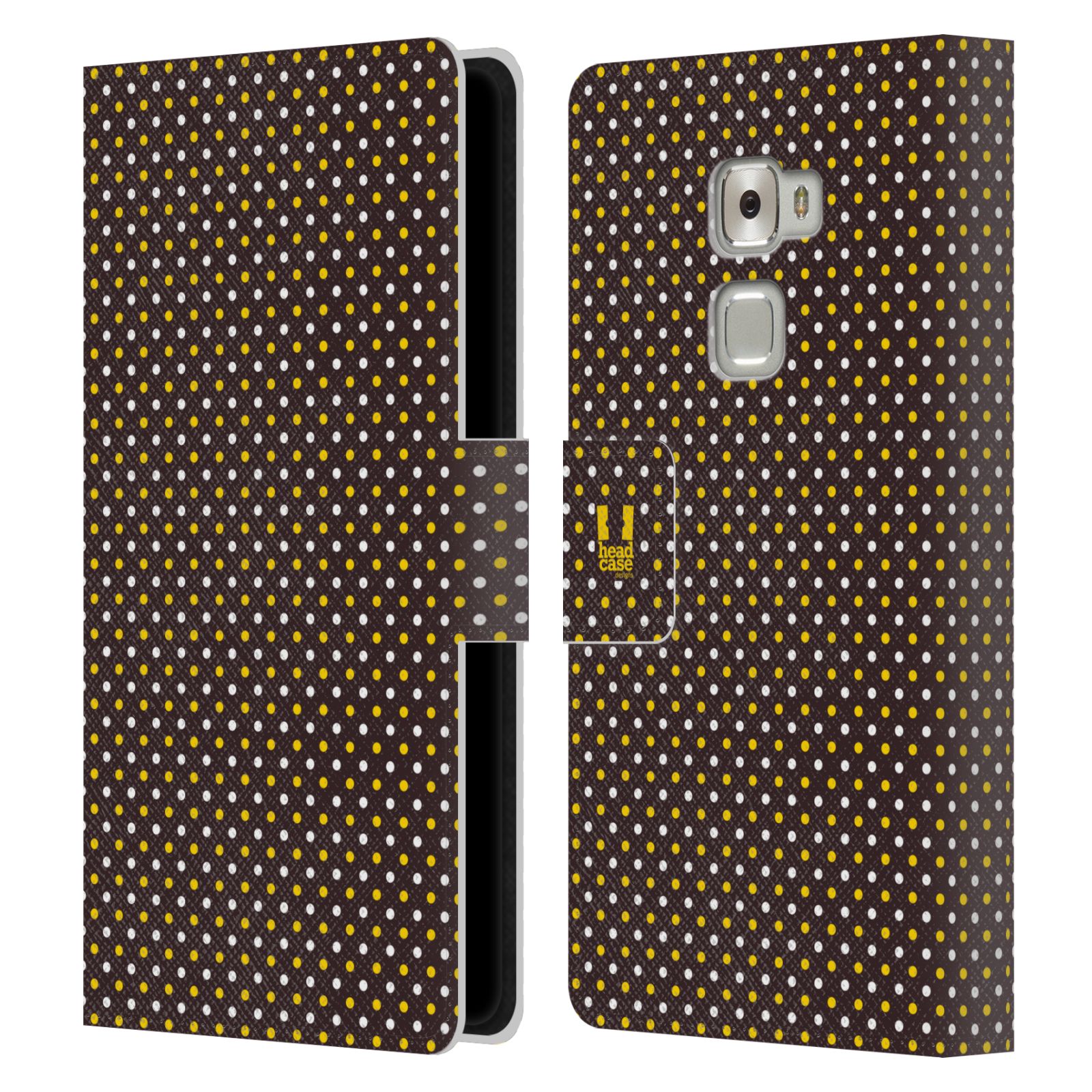 HEAD CASE Flipové pouzdro pro mobil Huawei MATE S VČELÍ VZOR puntíky hnědá a žlutá