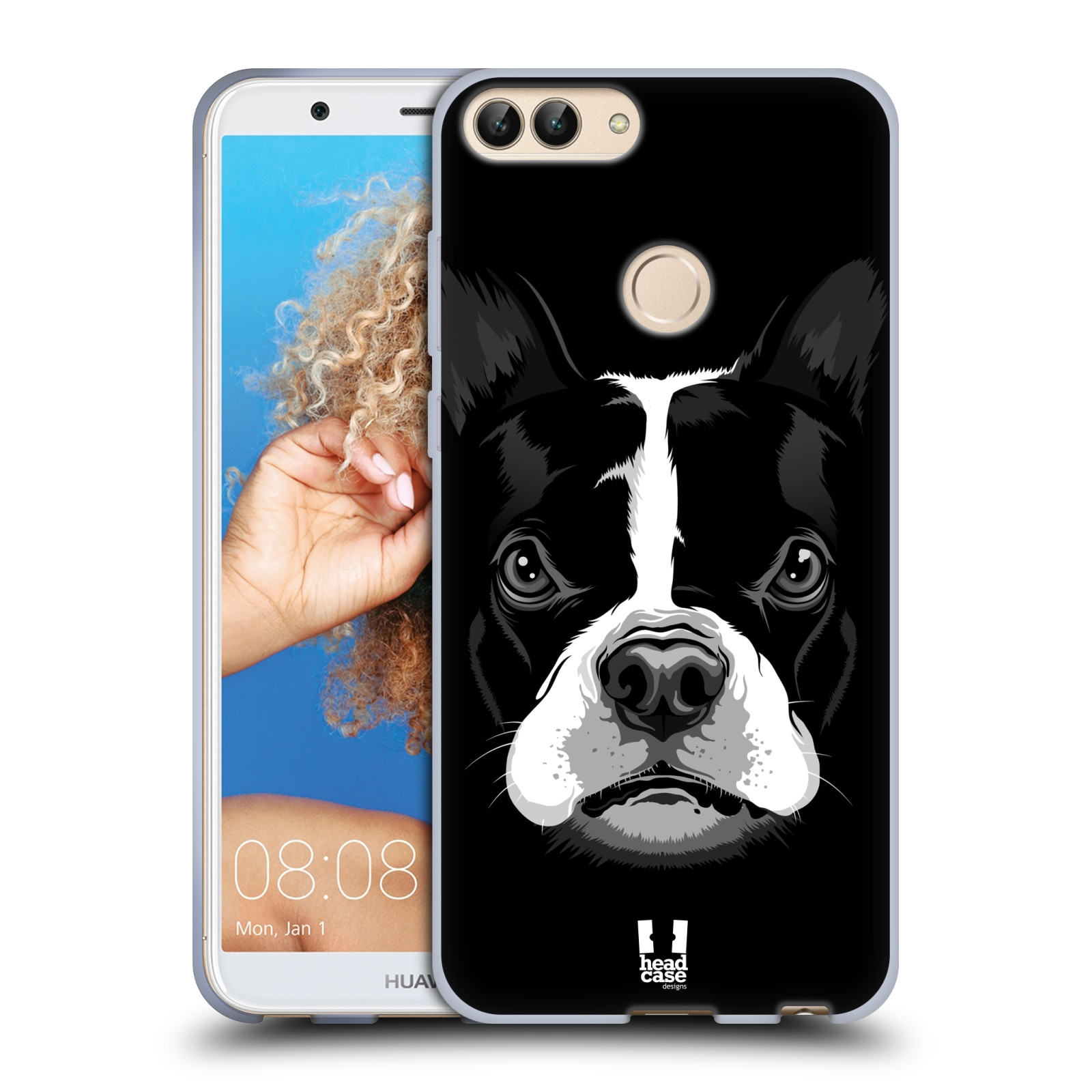 HEAD CASE silikon obal na mobil Huawei P SMART vzor Zvíře kreslená tvář 2 buldok