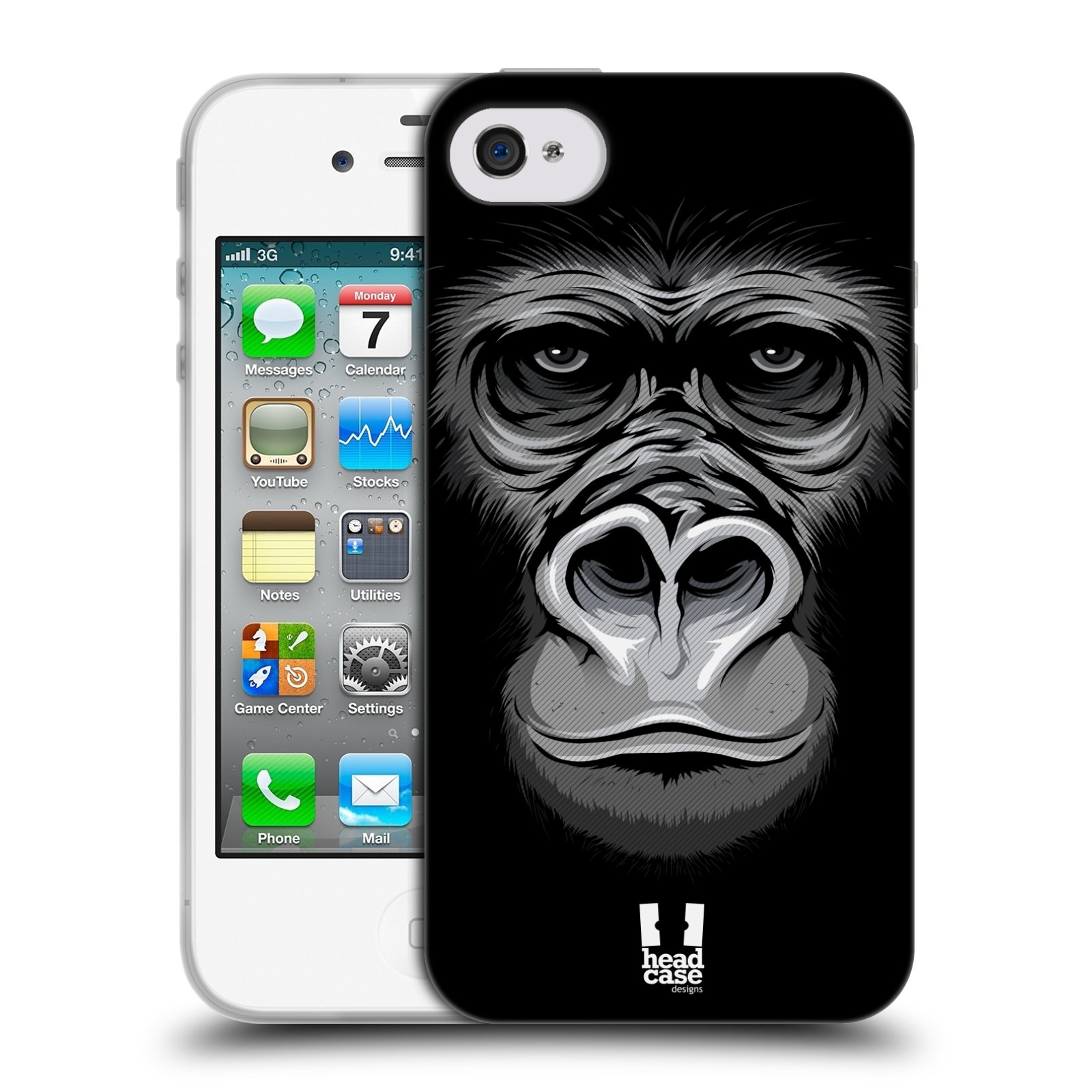 HEAD CASE silikonový obal na mobil Apple Iphone 4/4S vzor Zvíře kreslená tvář 2 gorila