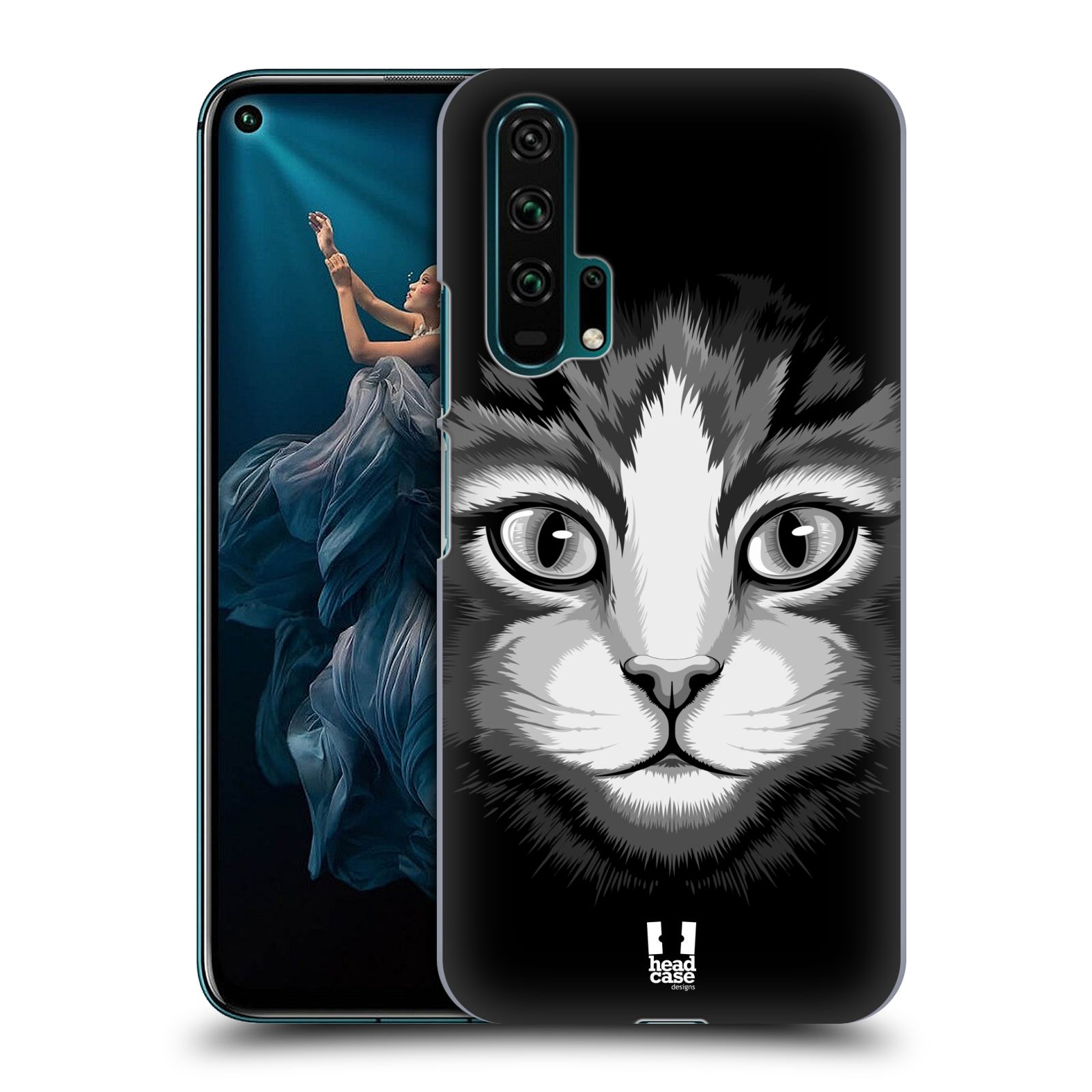 Pouzdro na mobil Honor 20 PRO - HEAD CASE - vzor Zvíře kreslená tvář 2 kočička