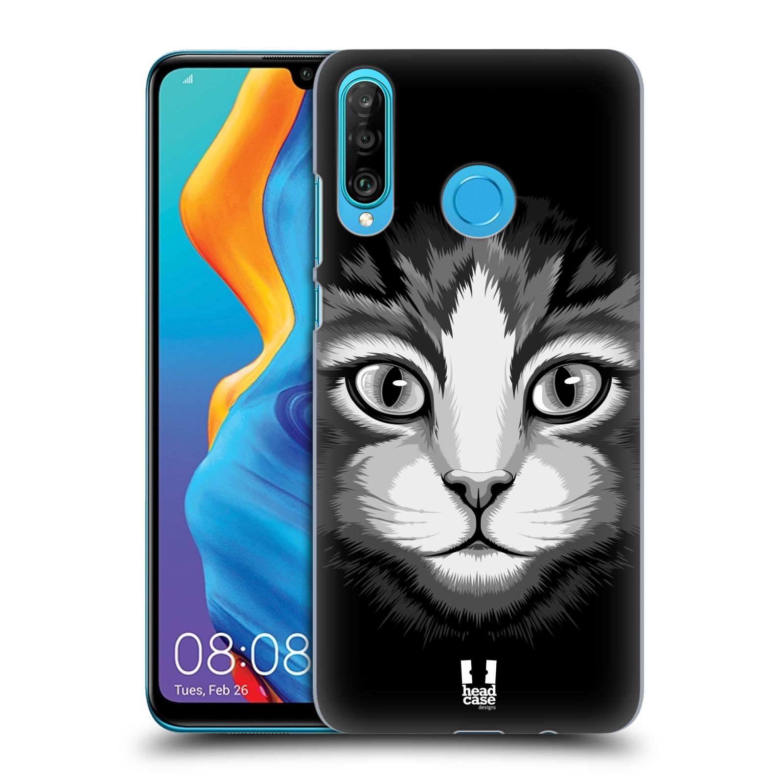 Pouzdro na mobil Huawei P30 LITE - HEAD CASE - vzor Zvíře kreslená tvář 2 kočička