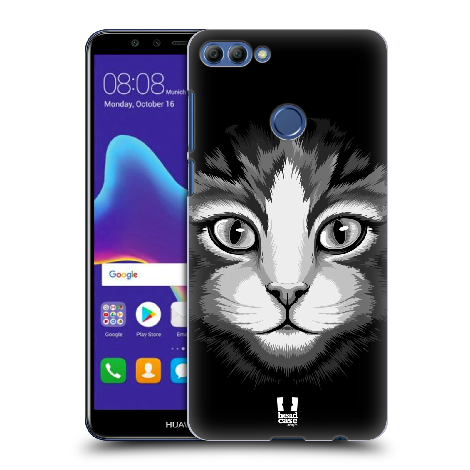 HEAD CASE plastový obal na mobil Huawei Y9 2018 vzor Zvíře kreslená tvář 2 kočička