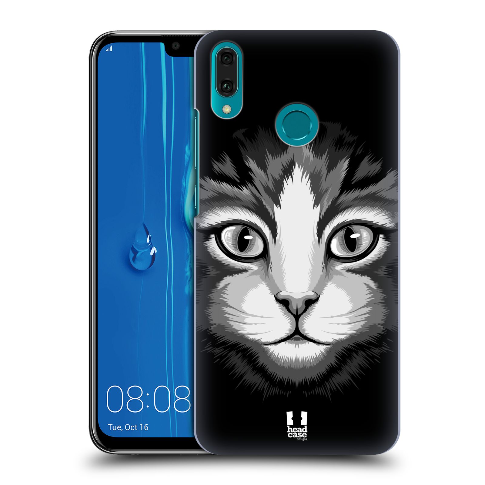 Pouzdro na mobil Huawei Y9 2019 - HEAD CASE - vzor Zvíře kreslená tvář 2 kočička