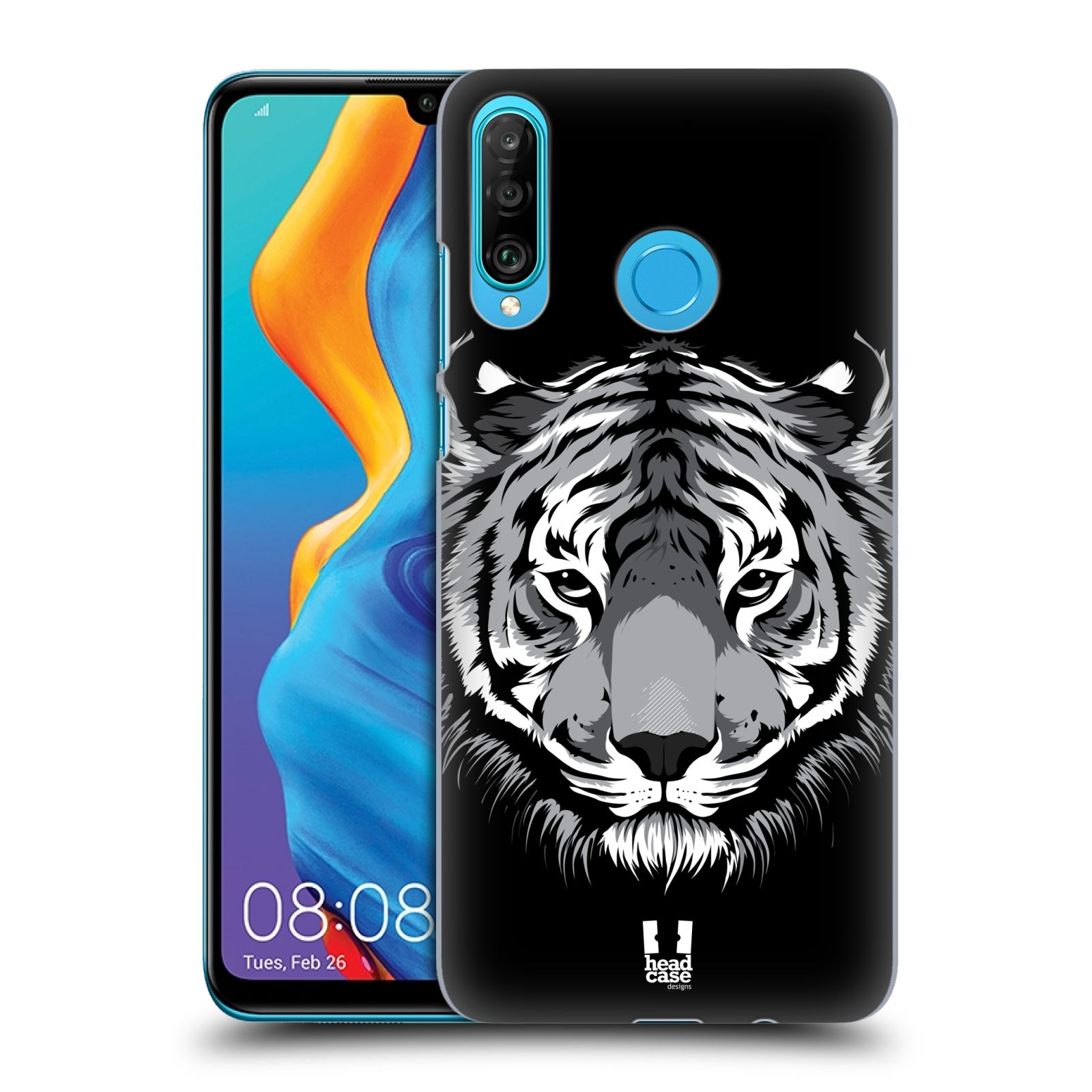Pouzdro na mobil Huawei P30 LITE - HEAD CASE - vzor Zvíře kreslená tvář 2 tygr