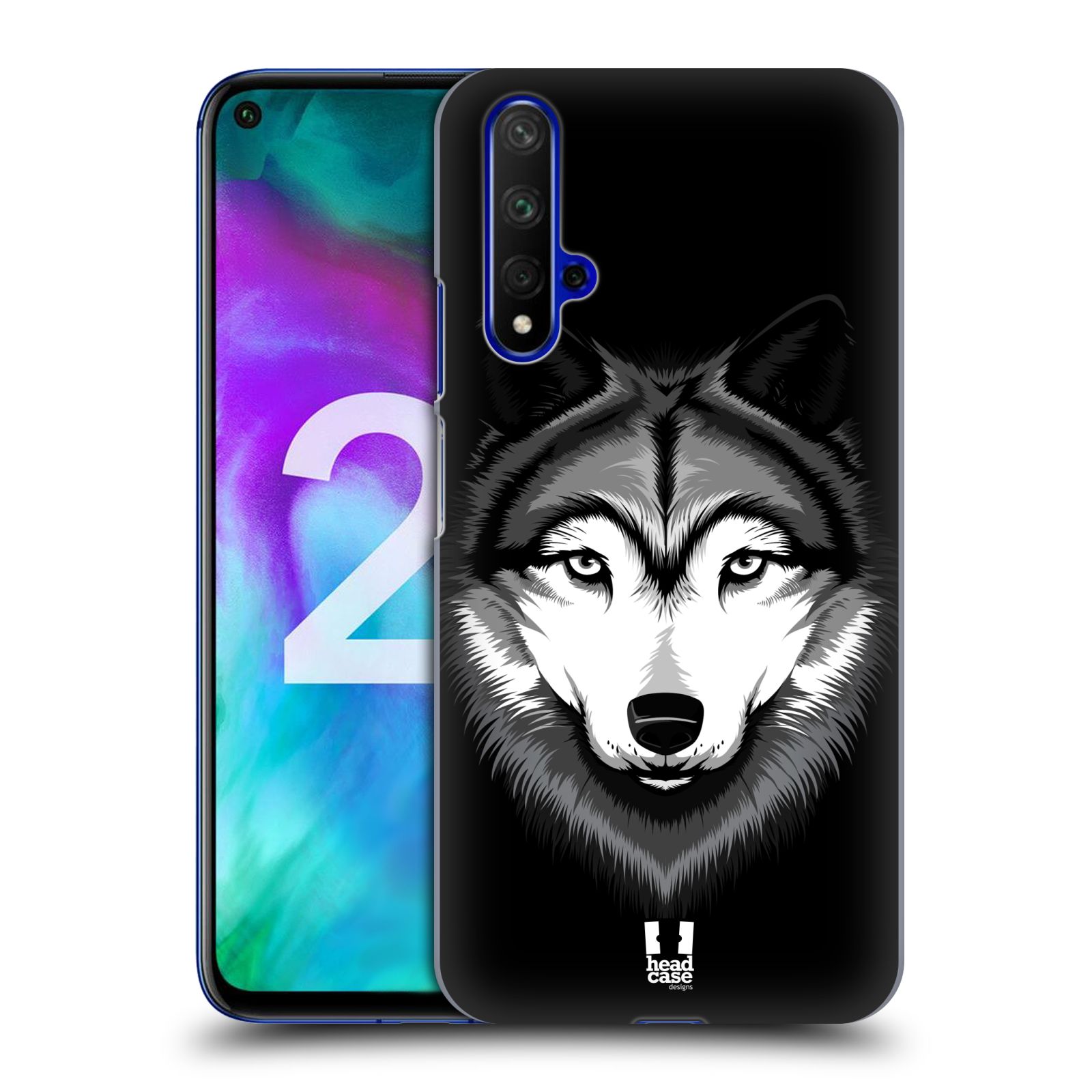 Pouzdro na mobil Honor 20 - HEAD CASE - vzor Zvíře kreslená tvář 2 vlk