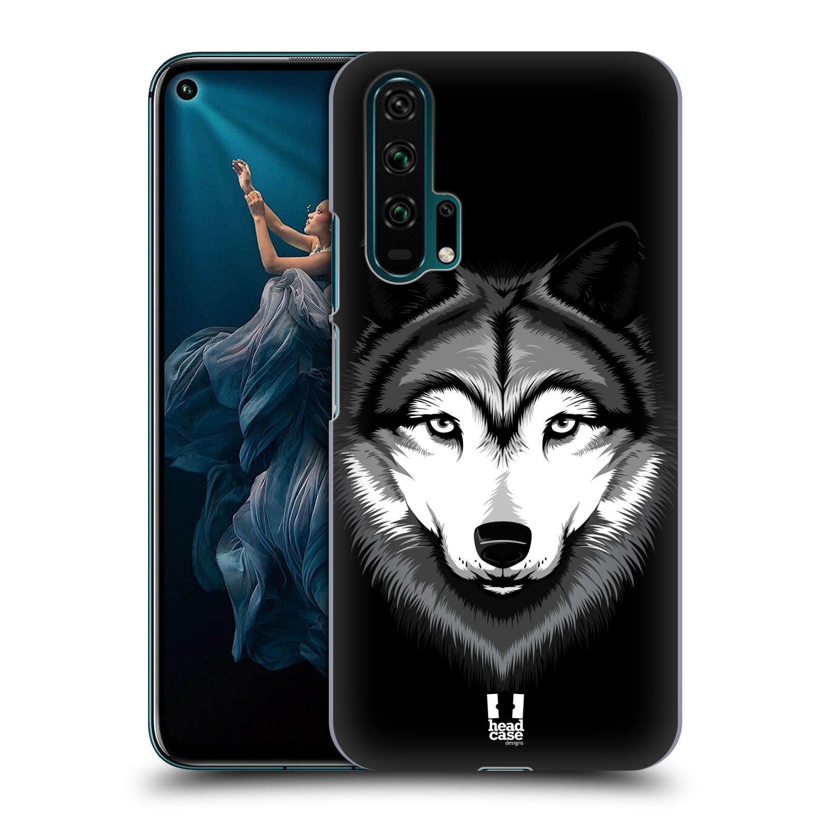 Pouzdro na mobil Honor 20 PRO - HEAD CASE - vzor Zvíře kreslená tvář 2 vlk