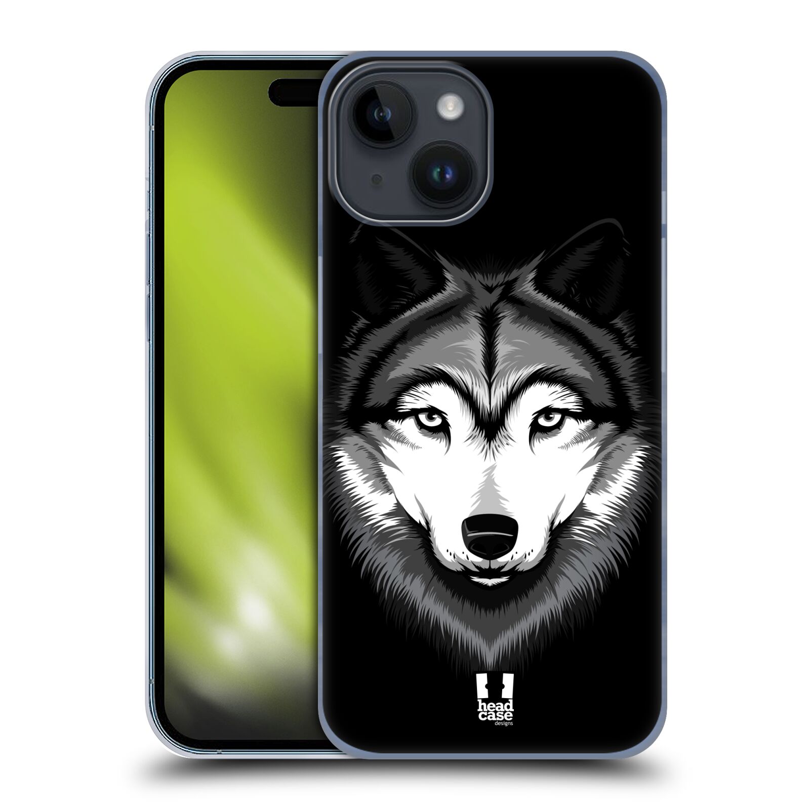 Plastový obal HEAD CASE na mobil Apple Iphone 15 vzor Zvíře kreslená tvář 2 vlk