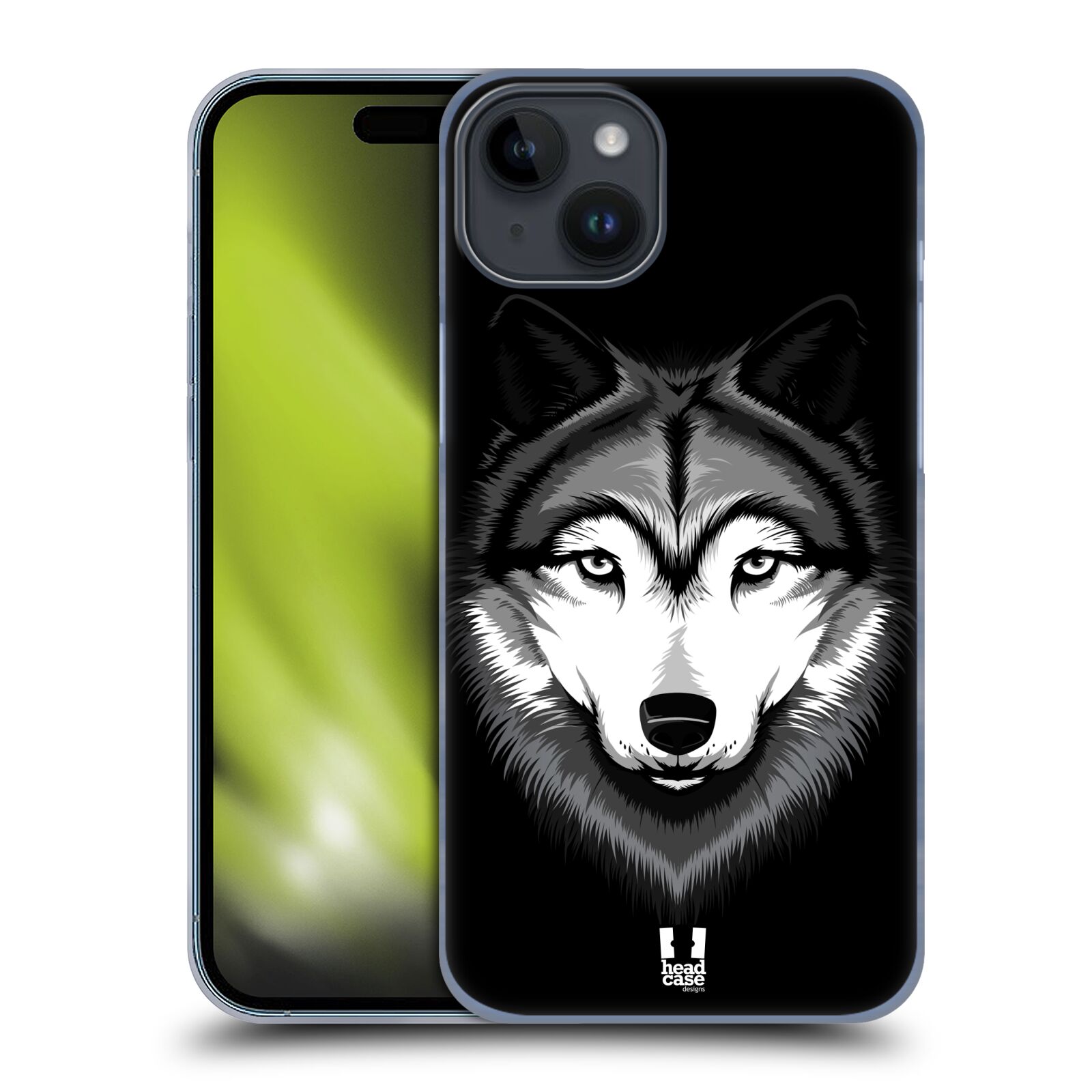 Plastový obal HEAD CASE na mobil Apple Iphone 15 PLUS vzor Zvíře kreslená tvář 2 vlk