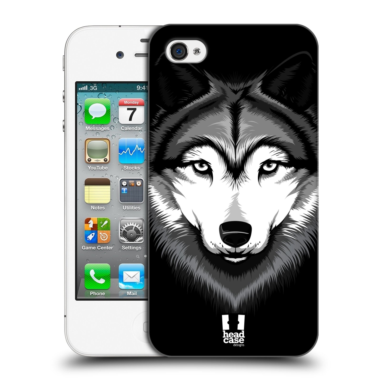 HEAD CASE plastový obal na mobil Apple Iphone 4/4S vzor Zvíře kreslená tvář 2 vlk