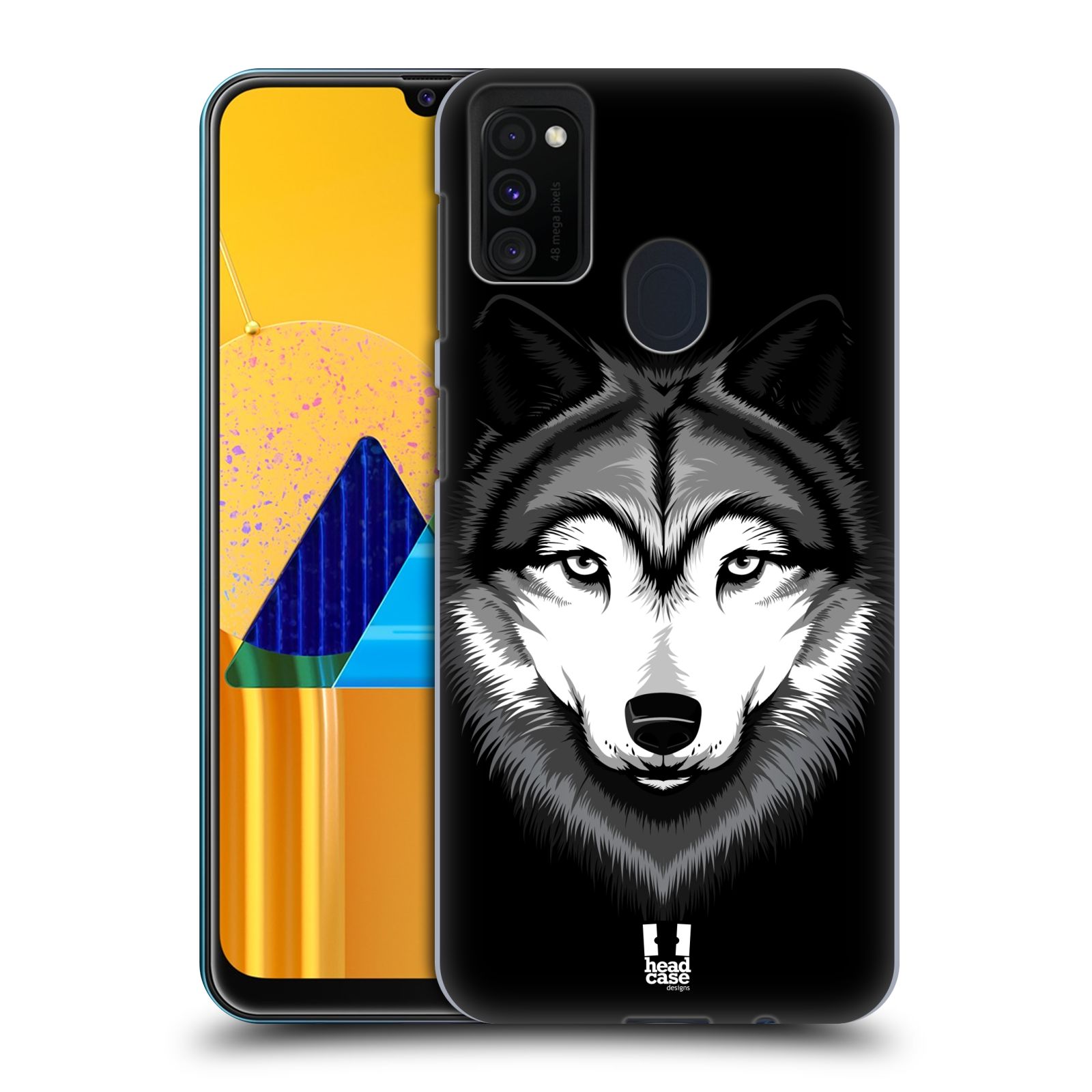 Plastový obal HEAD CASE na mobil Samsung Galaxy M30s vzor Zvíře kreslená tvář 2 vlk