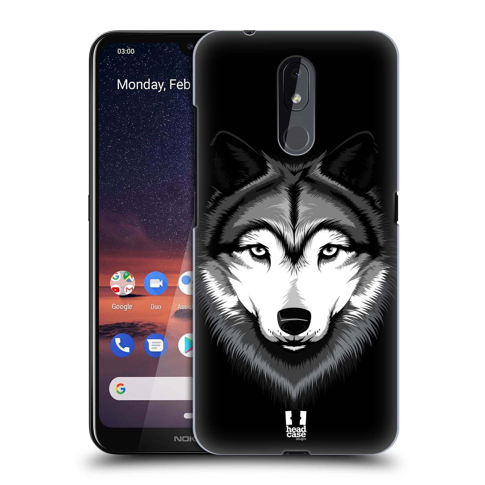 Pouzdro na mobil Nokia 3.2 - HEAD CASE - vzor Zvíře kreslená tvář 2 vlk