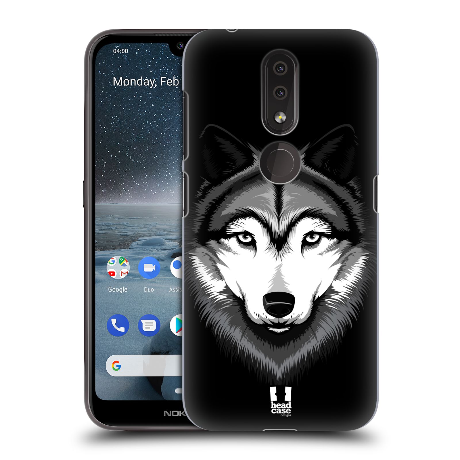 Pouzdro na mobil Nokia 4.2 - HEAD CASE - vzor Zvíře kreslená tvář 2 vlk