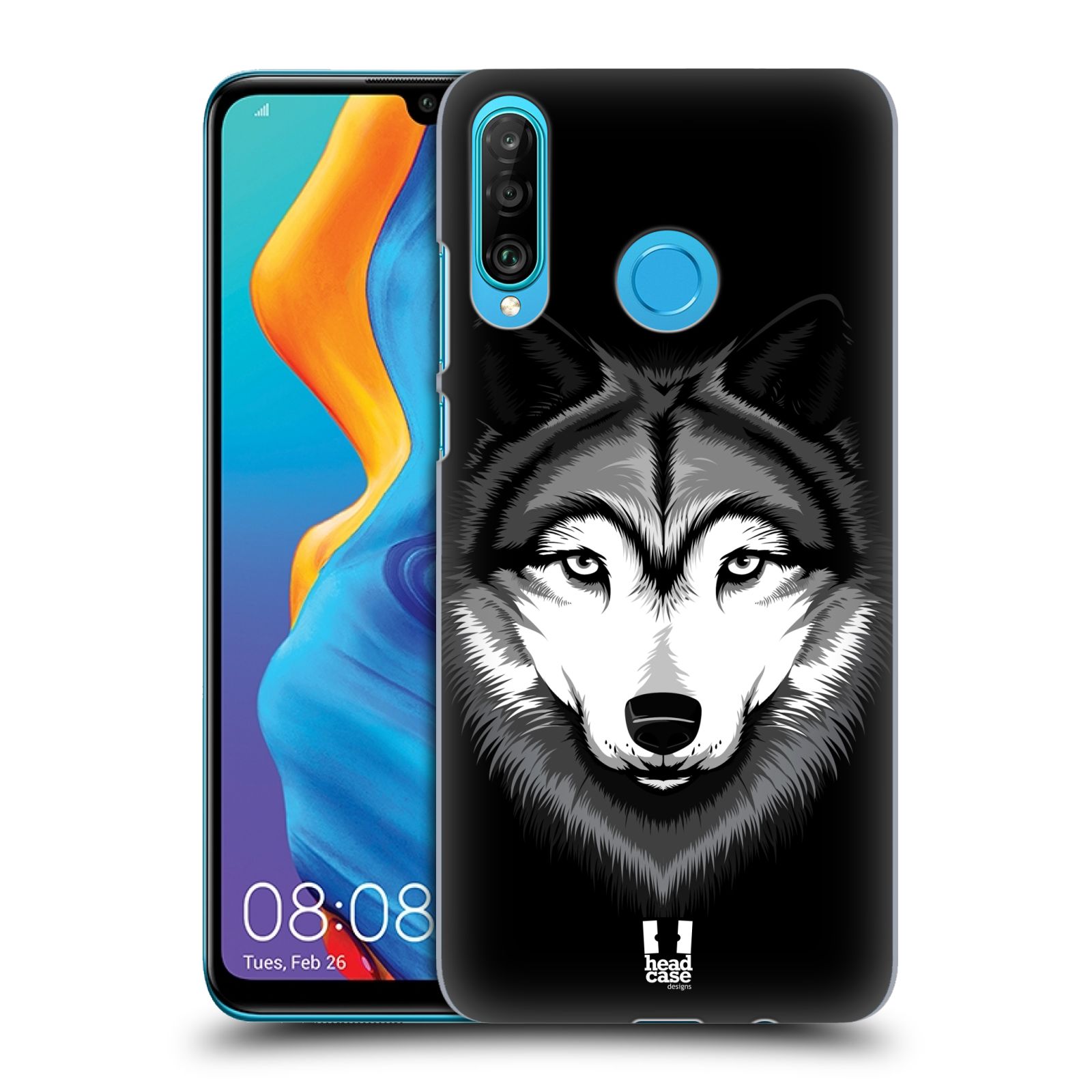Pouzdro na mobil Huawei P30 LITE - HEAD CASE - vzor Zvíře kreslená tvář 2 vlk