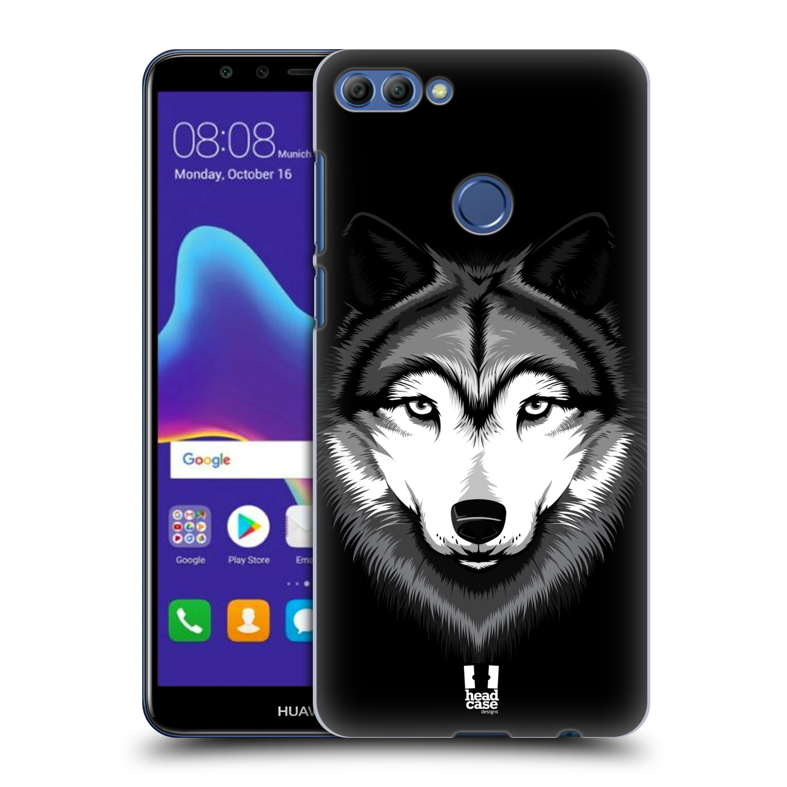 HEAD CASE plastový obal na mobil Huawei Y9 2018 vzor Zvíře kreslená tvář 2 vlk