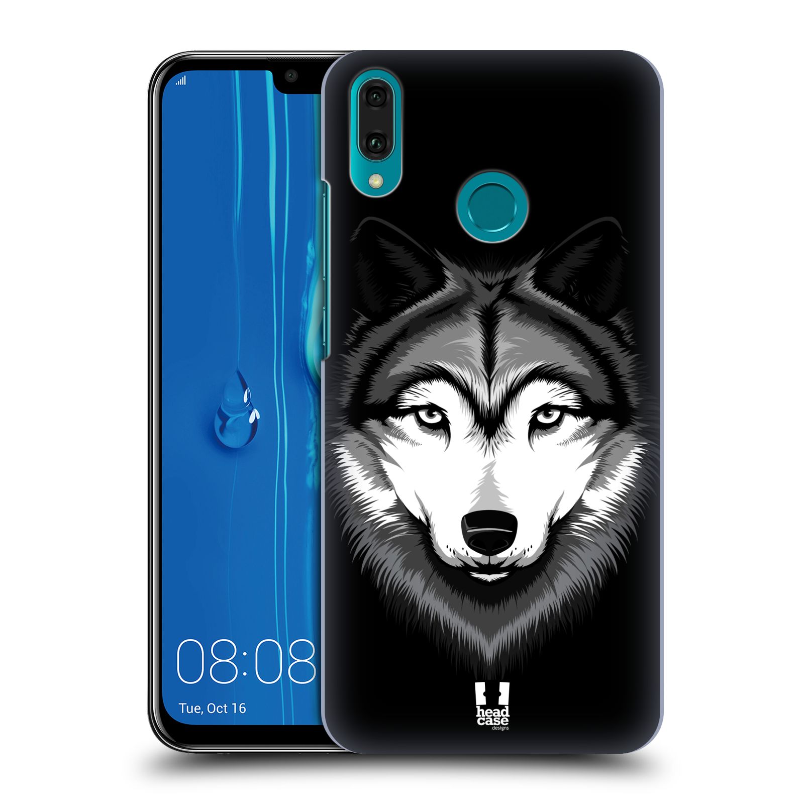 Pouzdro na mobil Huawei Y9 2019 - HEAD CASE - vzor Zvíře kreslená tvář 2 vlk